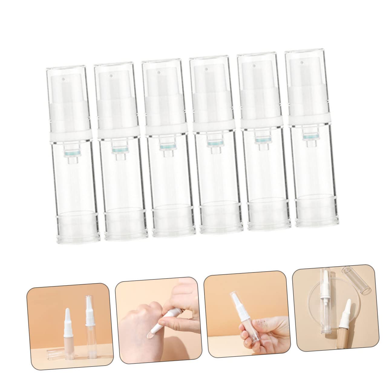 Refillable Travel Lotion Containers with Lids - 6 Pack Leak-Proof Cream Pump Bottles for Makeup, Skincare & Toiletries | Perfect for Air Travel, Gym Bag & Daily Essentials Organization