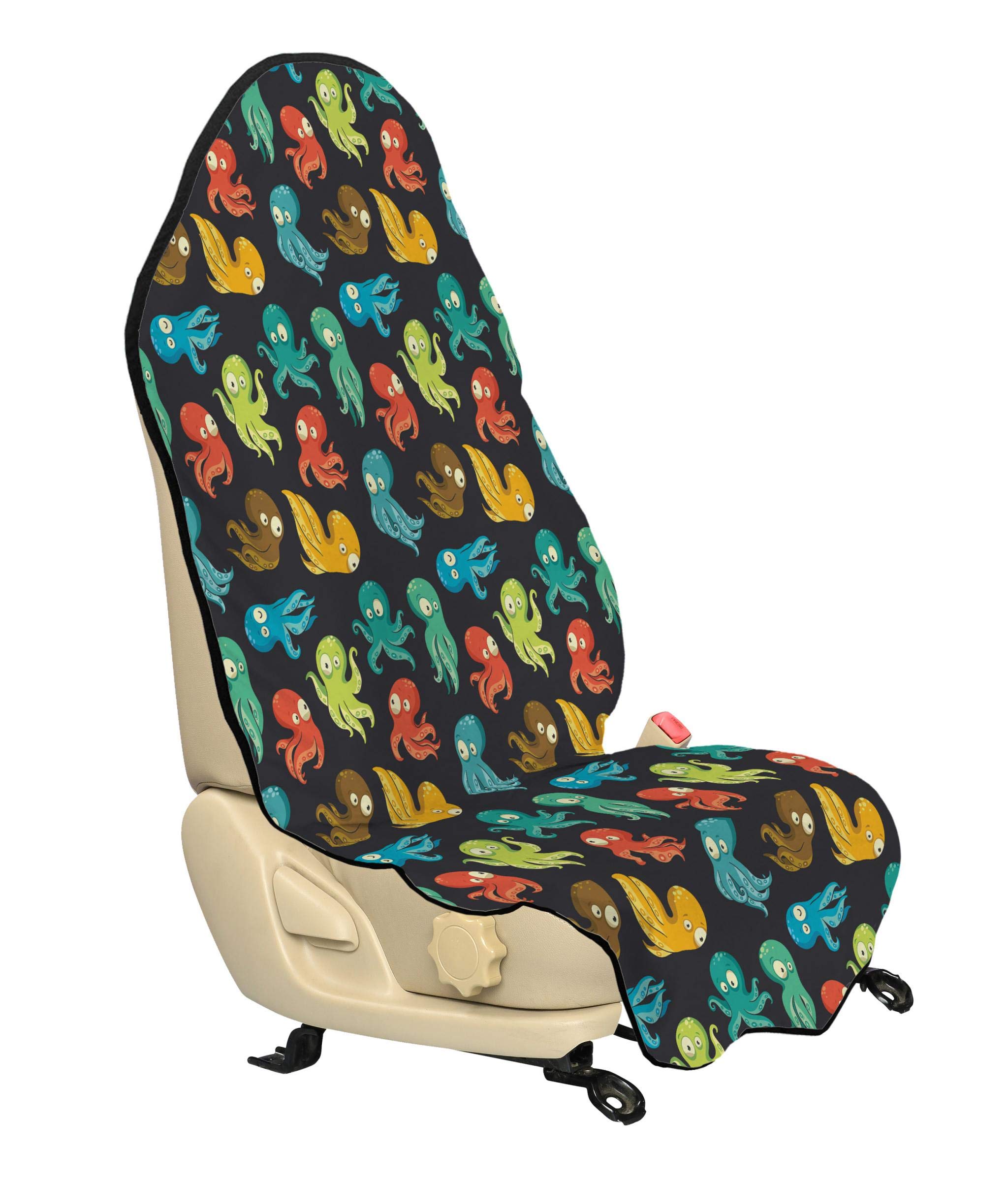 Ambesonne Octopus Car Seat Cover - Funny Cartoon Ocean Underwater Life Design, Non-Slip Backing Universal Fit 30