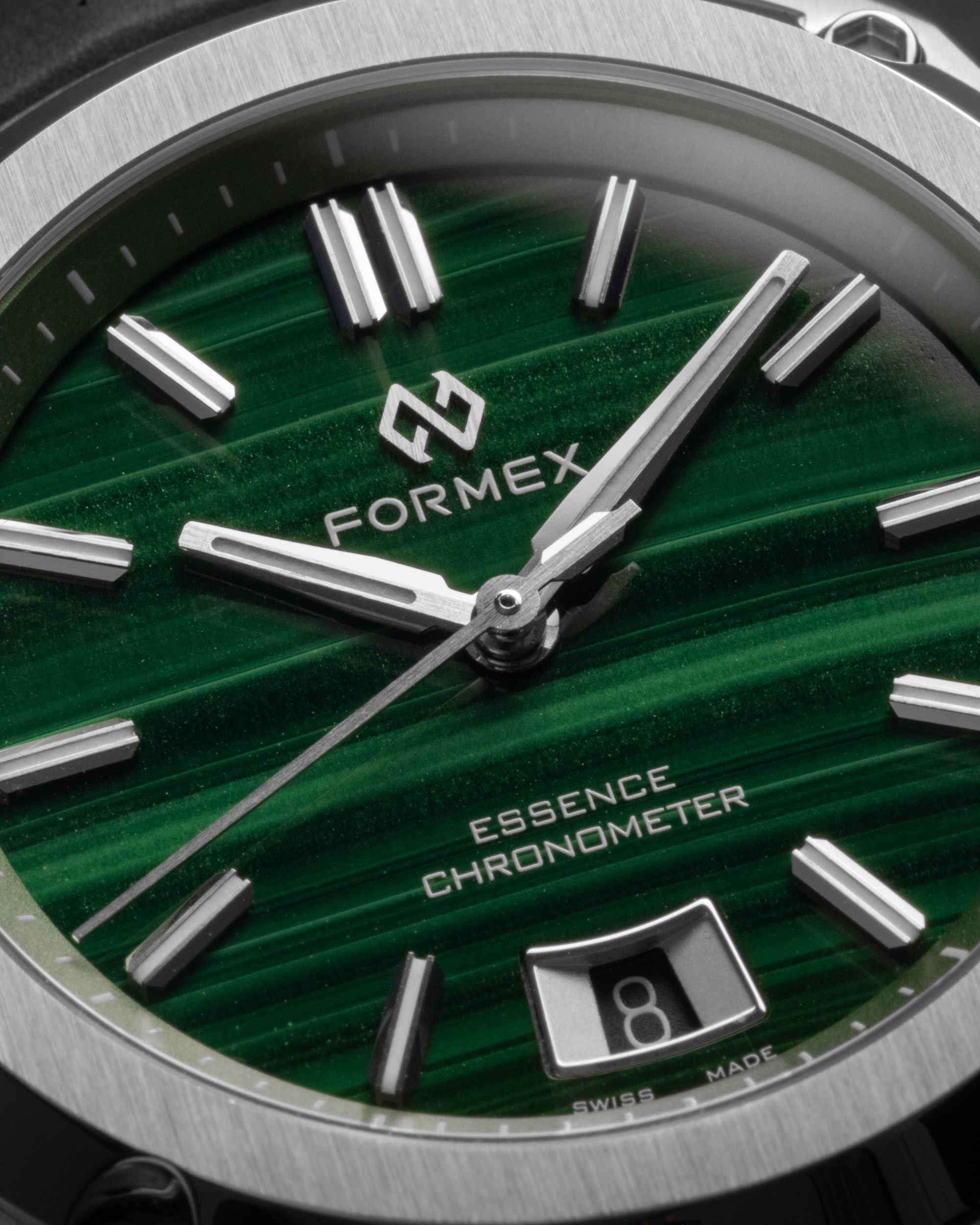 Formex Essence ThirtyNine Chronometer Watch - Swiss Made Automatic Men's Timepiece with Malachite Dial & Stainless Steel Bracelet - Luxury Dress Watch for Business, Formal Events & Collectors