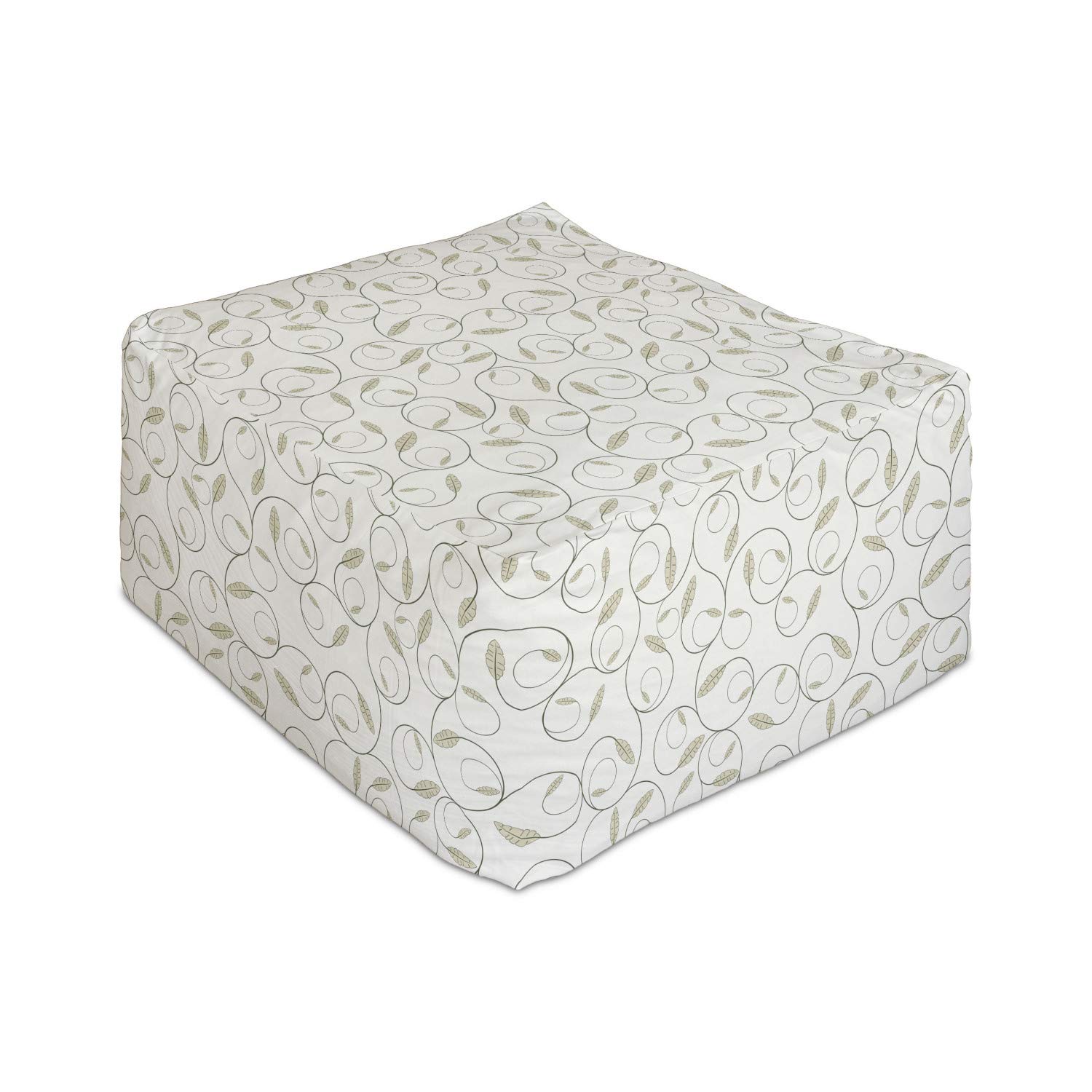 Ambesonne Pastel Rectangle Pouf - Scrolling Leafy Branches Floral Botanical Print Foot Stool Ottoman, 25