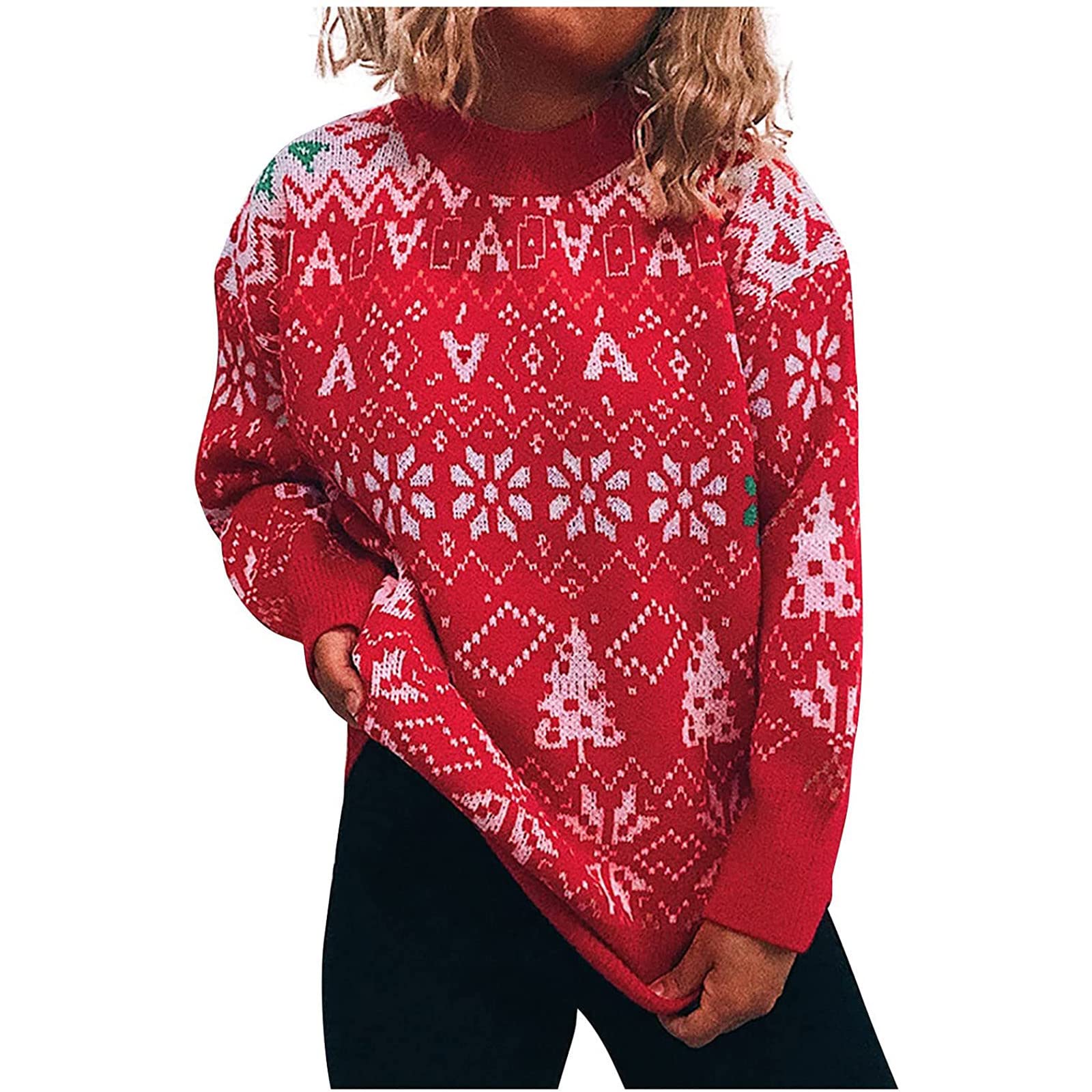 Women's Oversized Waffle Knit Sweater - Casual Long Sleeve Pullover Jumper Blouse for Fall & Winter | Cozy Office Wear, Date Night Outfits, Holiday Layering