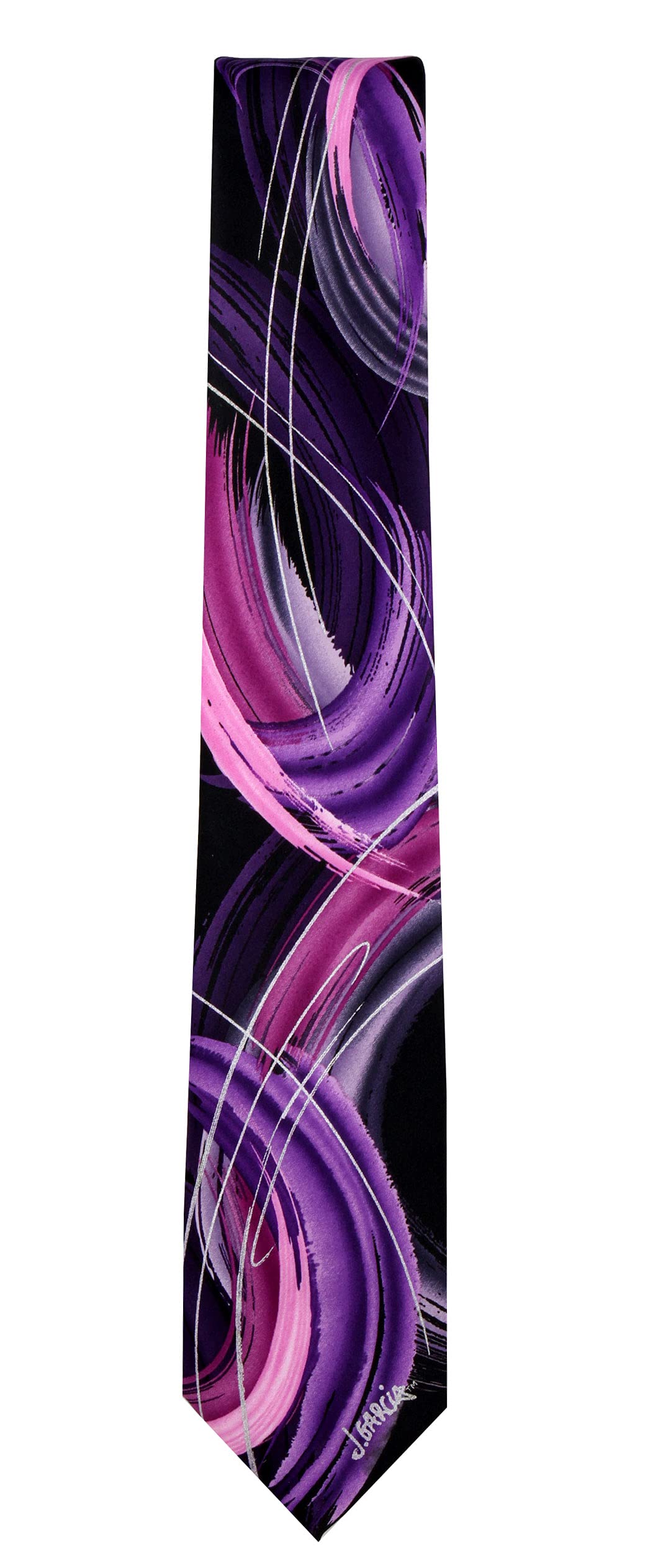 Jerry Garcia Men's Silk Necktie - Elegant Black Lavender Pink Design for Business & Formal Occasions - Perfect Gift for Dad, Husband & Professionals - One Size Fits All