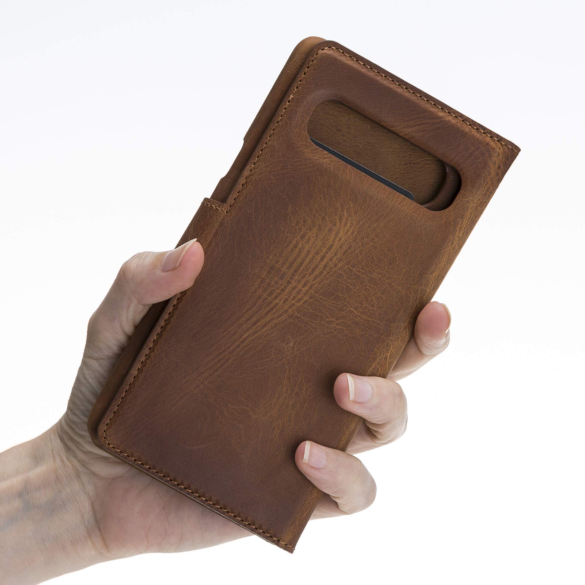 Venito Florence Genuine Leather Wallet Phone Case for Samsung Galaxy S10 5G - RFID Blocking for Security - Detachable Card Holder - Antique Brown - Perfect for Travel, Business & Everyday Use