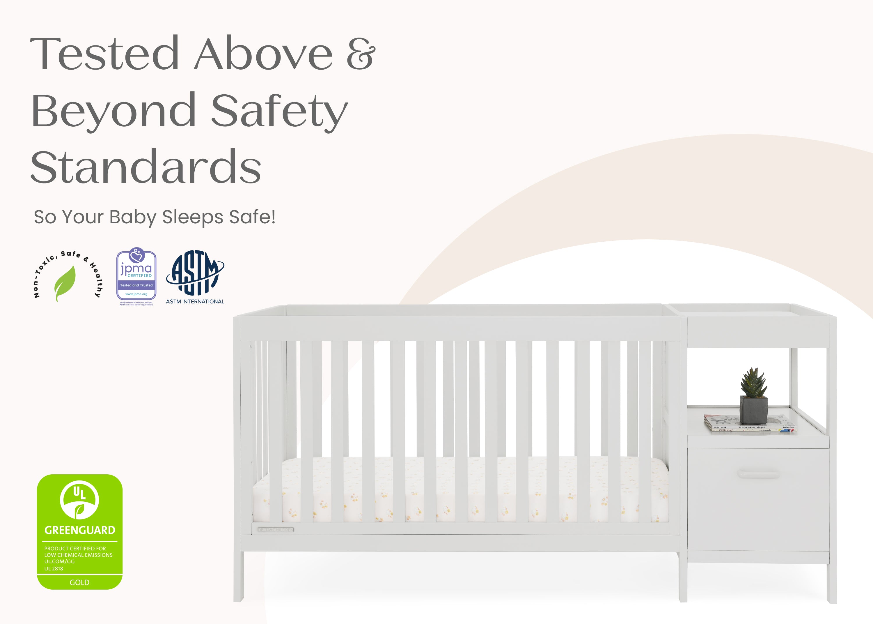 Alice 5-in-1 Convertible Baby Crib with Changing Table - Nursery Furniture for Newborn to Toddler - Perfect for Small Spaces & Modern Nurseries