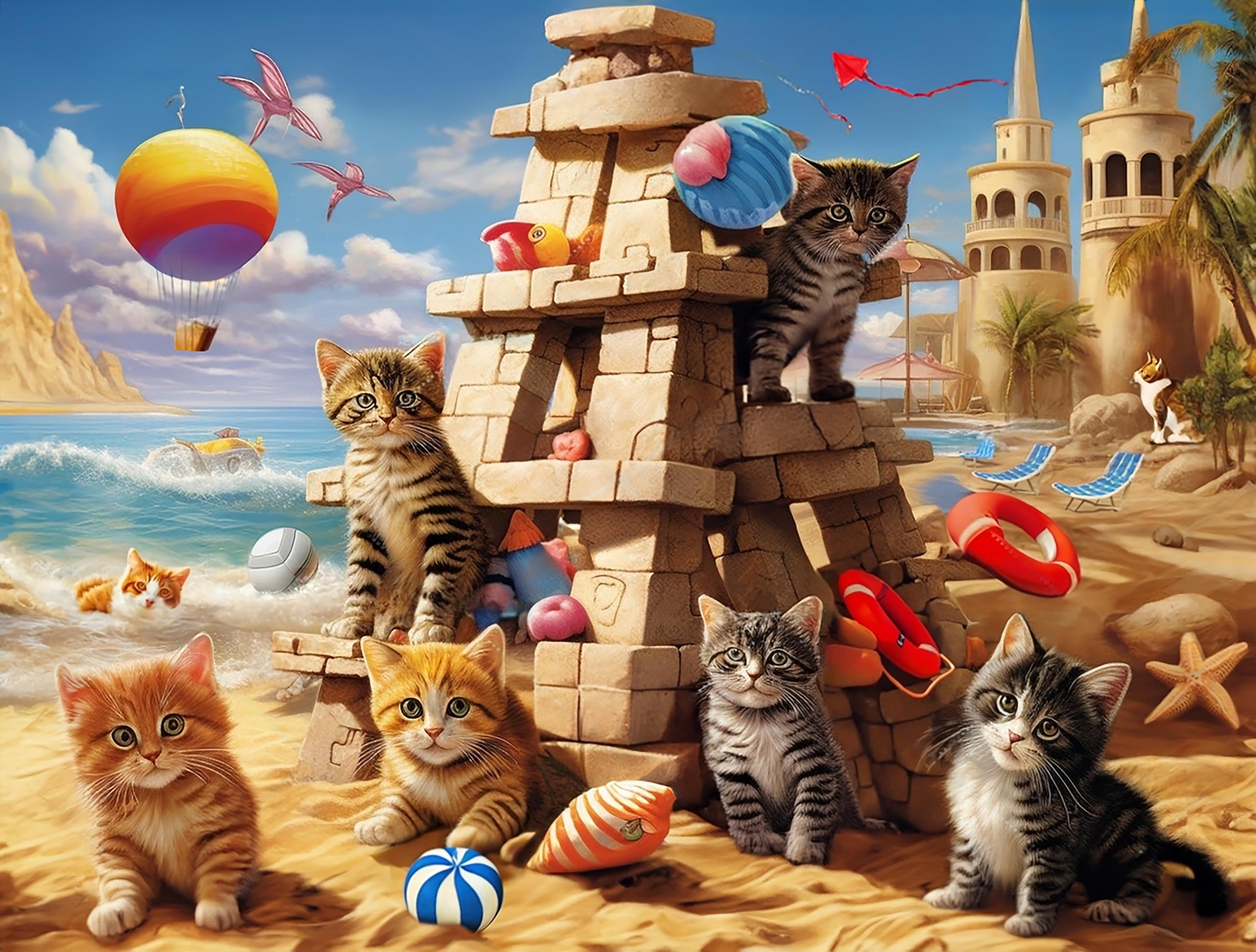 100-Piece Jigsaw Puzzles for Adults & Kids Ages 6-12 - Cat Theme Puzzle with Sandcastle Design - Perfect for Family Game Night, Birthday Gifts & Classroom Activities