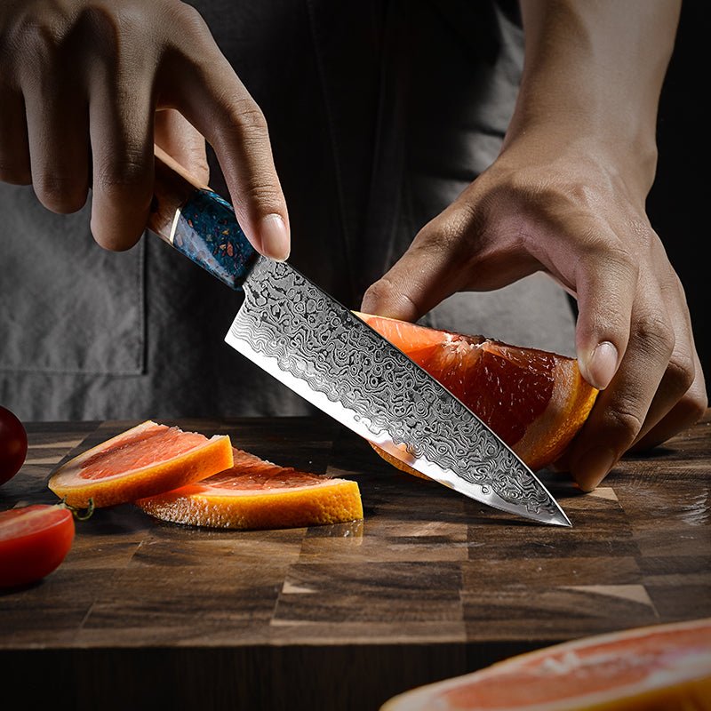 Premium Solace VG10 Damascus Petty Knife with Exotic Olive Wood Handle - Japanese Kitchen Knife for Precision Slicing, Chopping & Garnishing - Perfect for Chefs, Home Cooks & Culinary Enthusiasts