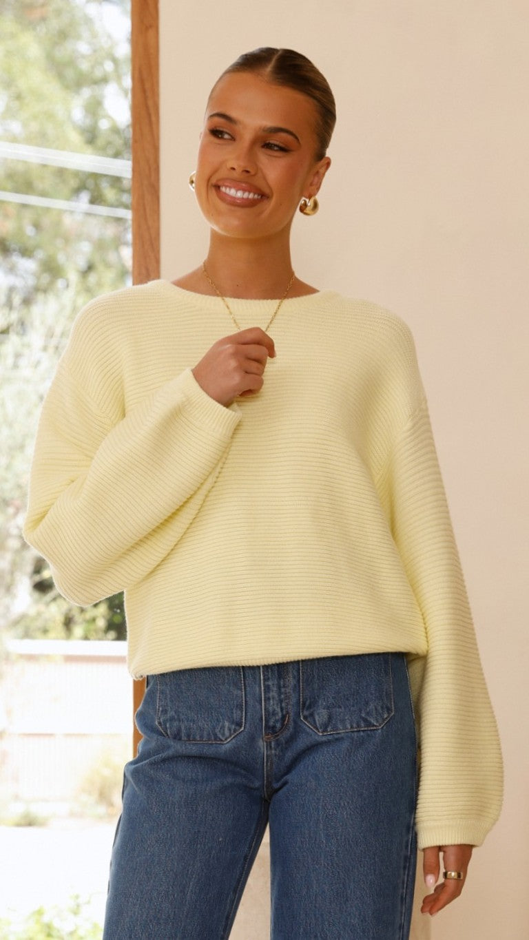 Carmel Knit Sweater - Soft Yellow Women's Pullover for Fall & Winter | Cozy Casual Wear for Outdoors & Travel