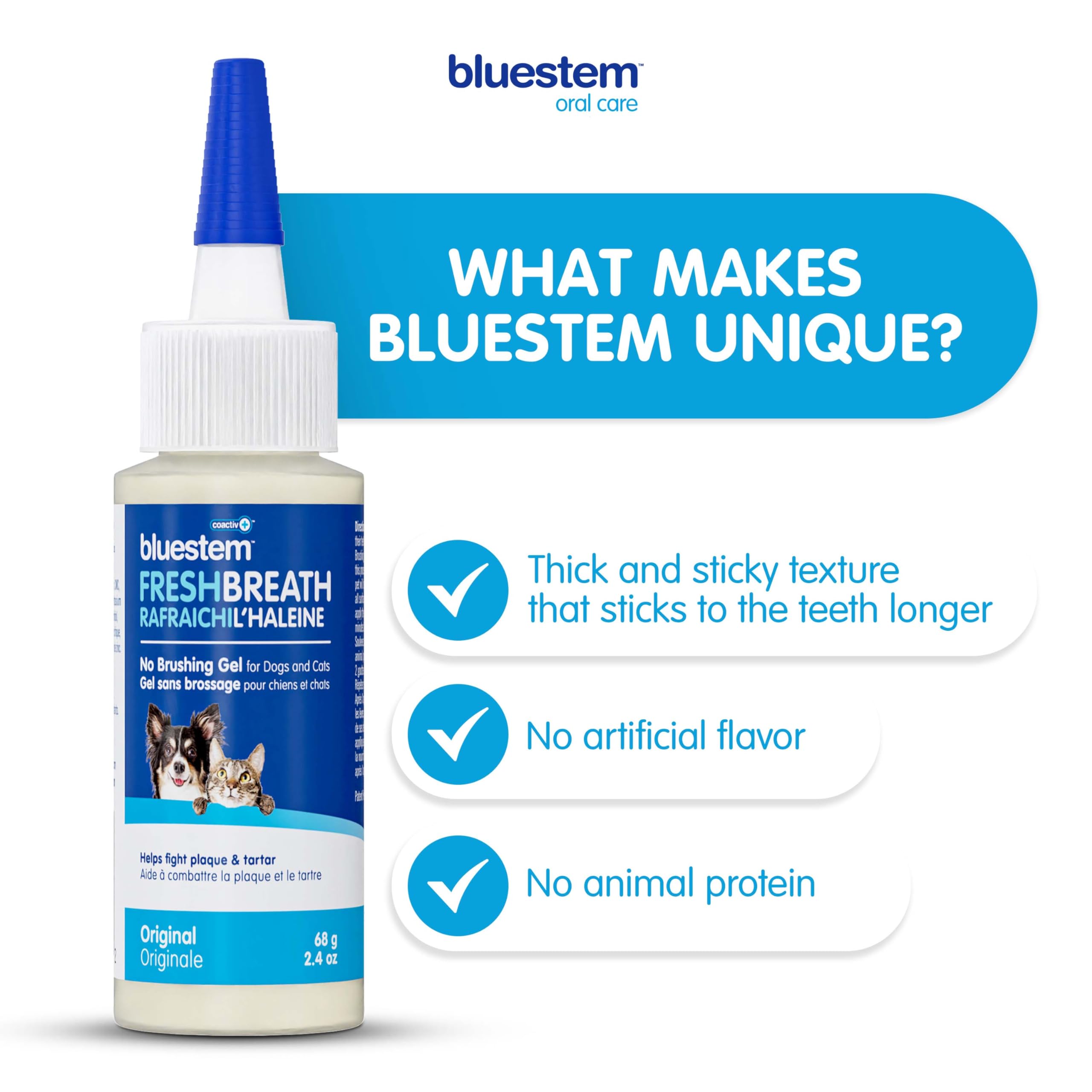 BluestemTM No Brush Dog Dental Gel - Fresh Breath & Plaque Tartar Control for Dogs | Brushless Toothpaste for Easy Oral Care | Perfect for Daily Use & Anxious Pets