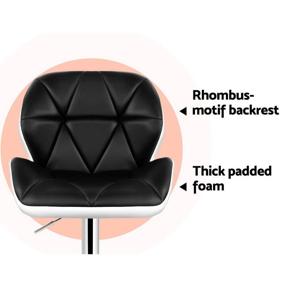 Adjustable Height Black & White Leather Bar Stools with Gas Lift - Perfect for Kitchen Islands, Home Bars, and Dining Areas