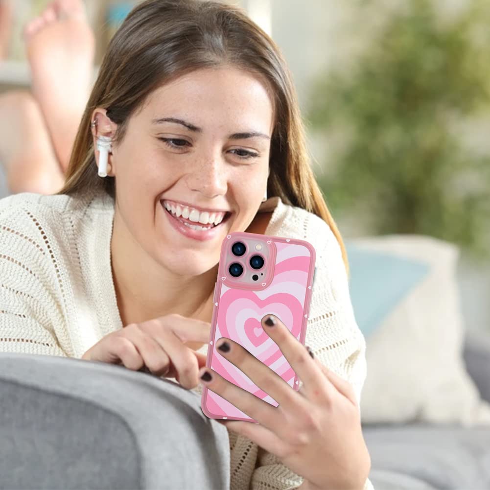 AIGOMARA iPhone 12 Pro Max Case - Pink Heart Print Cute Soft TPU Shockproof Cover for Women & Girls | Full Camera Protection | Perfect for Everyday Use, Work & Travel