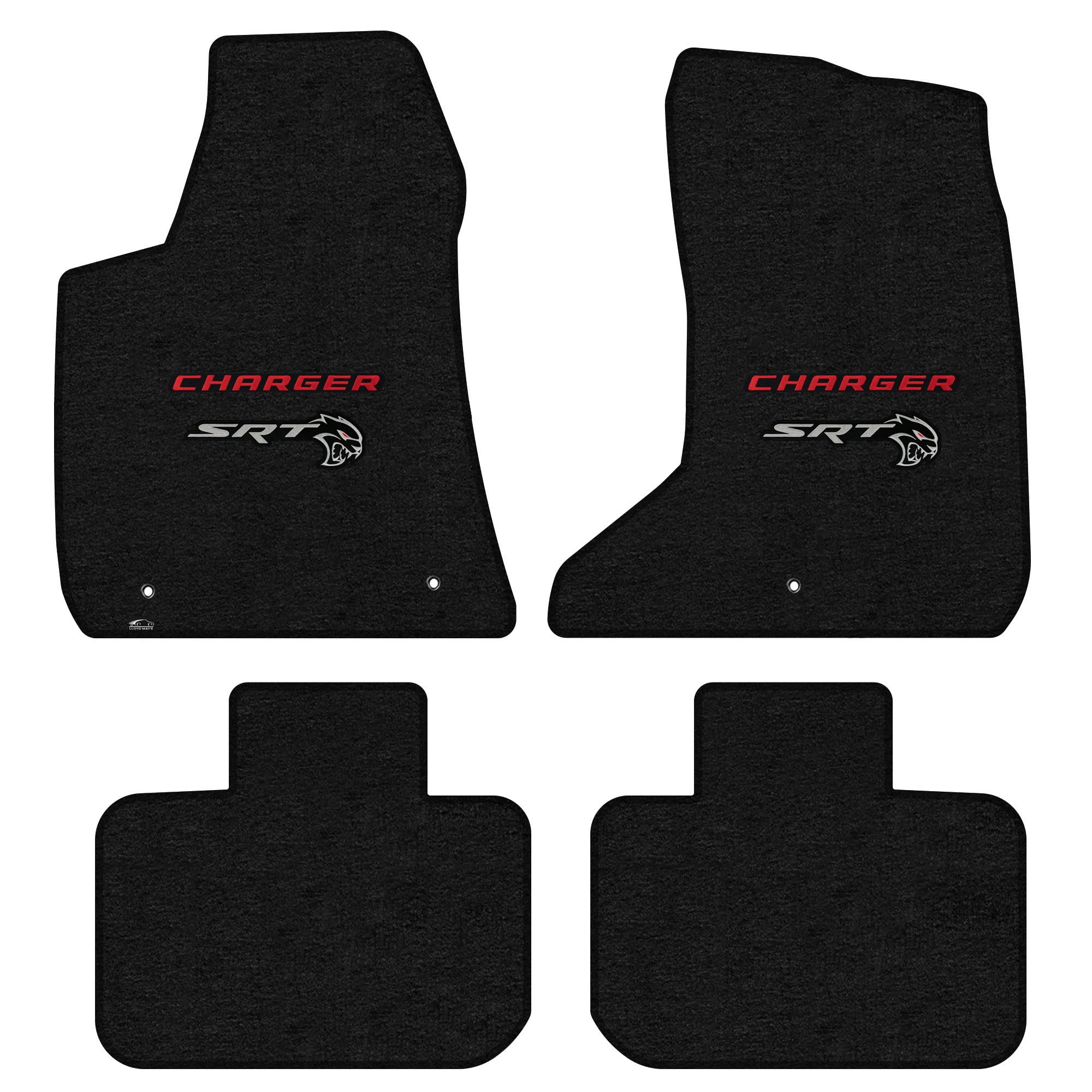 Premium Custom-Fit Carpeted Floor Mats for 2021+ Dodge Charger AWD - Red Charger & Hellcat Logo (4-Piece Set, Charcoal) | Luxury Car Floor Liners for Daily Driving & Road Trips