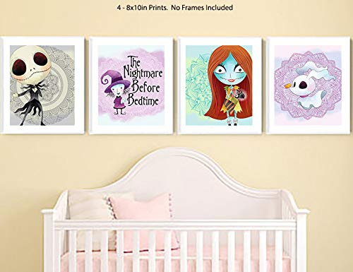 Nightmare Before Christmas Wall Art Decor - Silly Goose Gifts Purple Character Art Set for Baby Nursery, Kids Room & Halloween Home Decoration