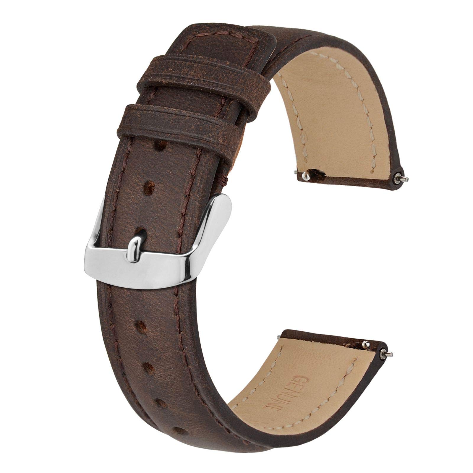 BISONSTRAP Quick Release Leather Watch Strap - Retro Replacement Band (14mm-24mm) for Men & Women | Perfect for Casual, Business & Outdoor Activities