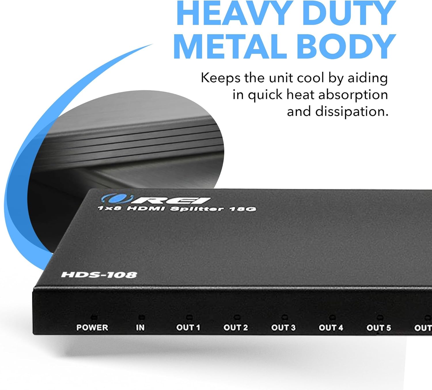 1x8 HDMI Splitter 4K@30Hz Powered - Supports 3D, Full HD 1080P, HDR - HDS 108 Model - Ideal for Home Theater, Gaming & Multi-Screen Presentations