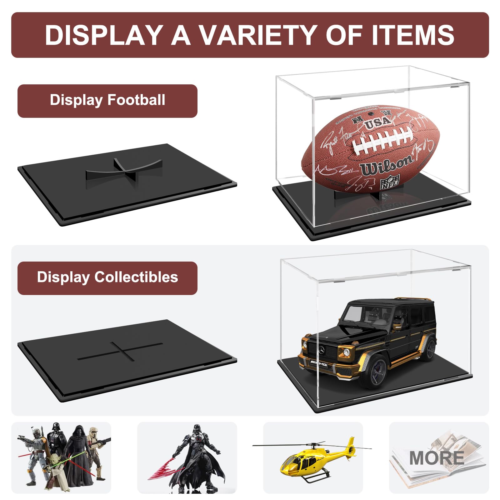 Clear Acrylic Football Display Case with Removable Stand - UV & Dust Protection for Signed Footballs, Sports Memorabilia & Collectibles - Perfect for Home, Office, or Man Cave Decor