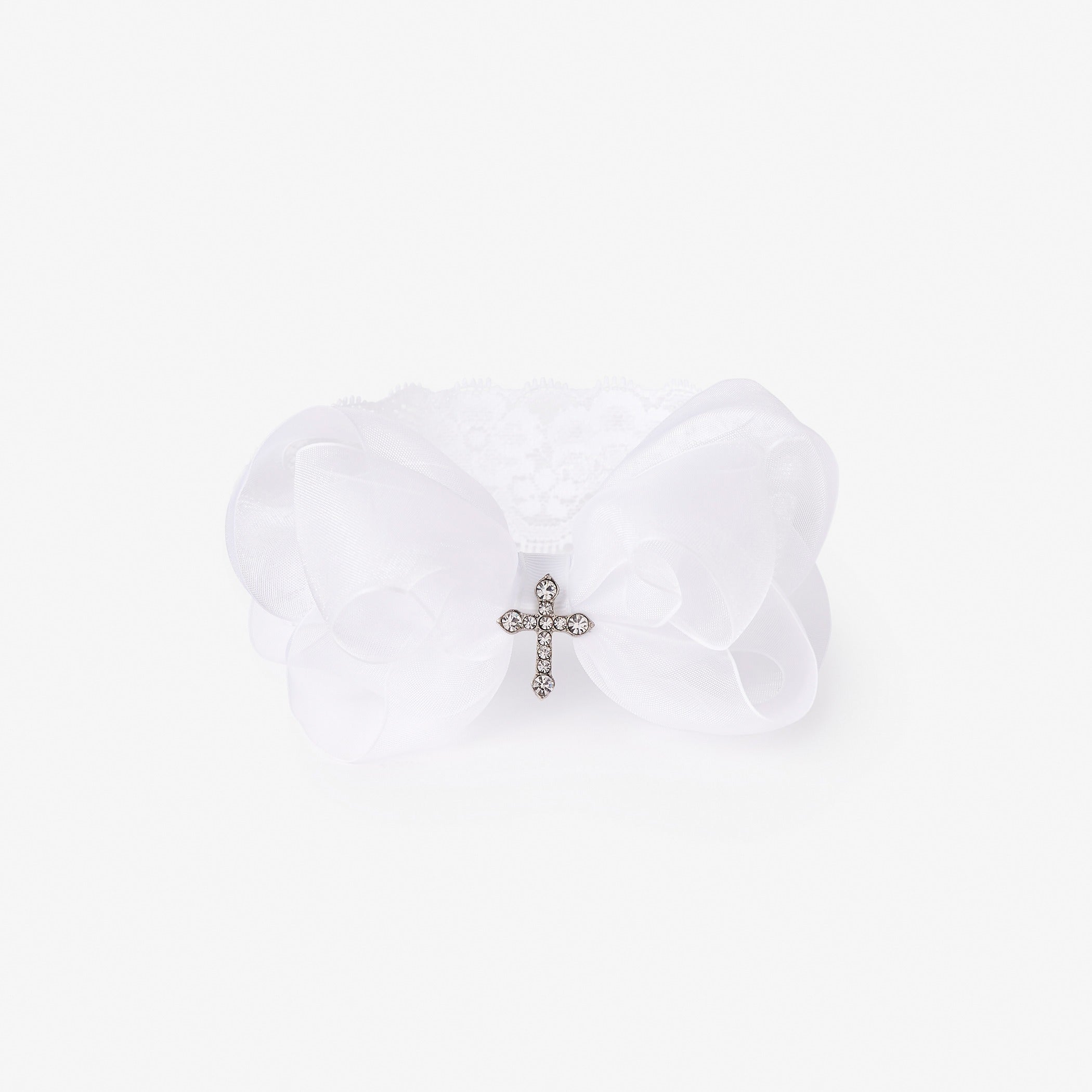 Christening Baby Girl Headband - Elegant Lace & Pearl Hair Accessories for Baptism, First Communion, Newborn Photo Shoots - Perfect for Special Occasions & Gift Giving