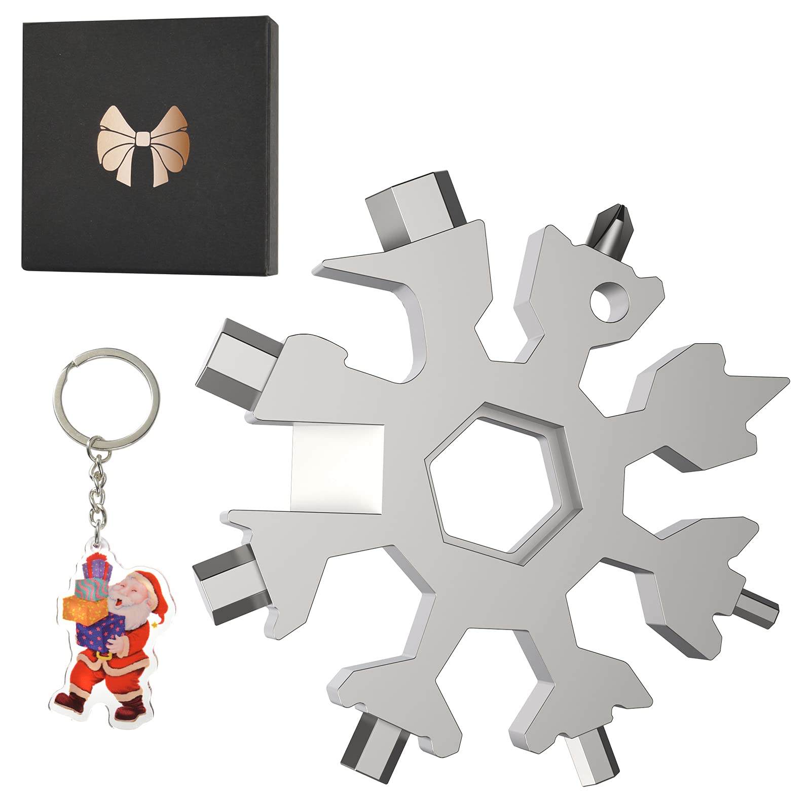 18-in-1 Stainless Steel Snowflake Multi-Tool - Durable & Portable Outdoor Survival Gear for Camping, Hiking, Emergency - Perfect Christmas Gift for Men & Women (Silver in Gift Box)