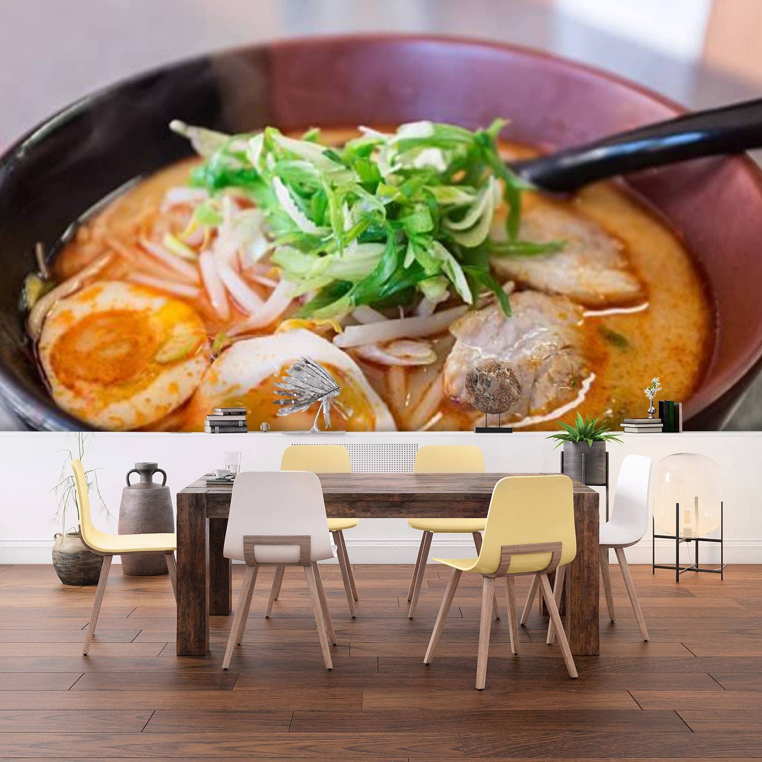 Japanese Ramen Noodle Soup PVC Wallpaper - Peel and Stick Removable Self-Adhesive Wall Mural for Living Room & Bedroom Decor - Perfect for Asian-Themed Home Interiors and Restaurant Wall Design