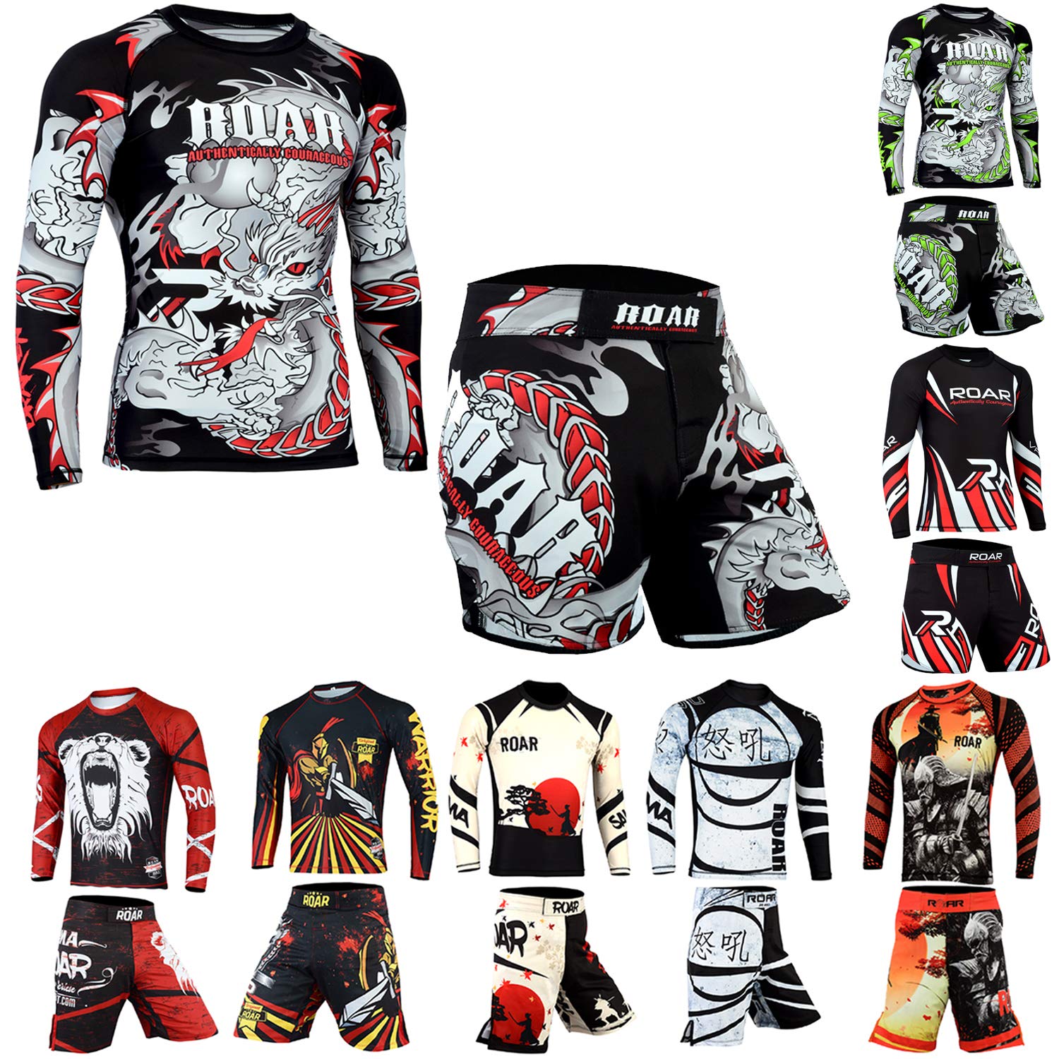 ROAR MMA Shorts - Muay Thai, Cage Fighting, Grappling & Jiu Jitsu Training Rash Guards - Perfect for MMA, BJJ & Combat Sports Workouts