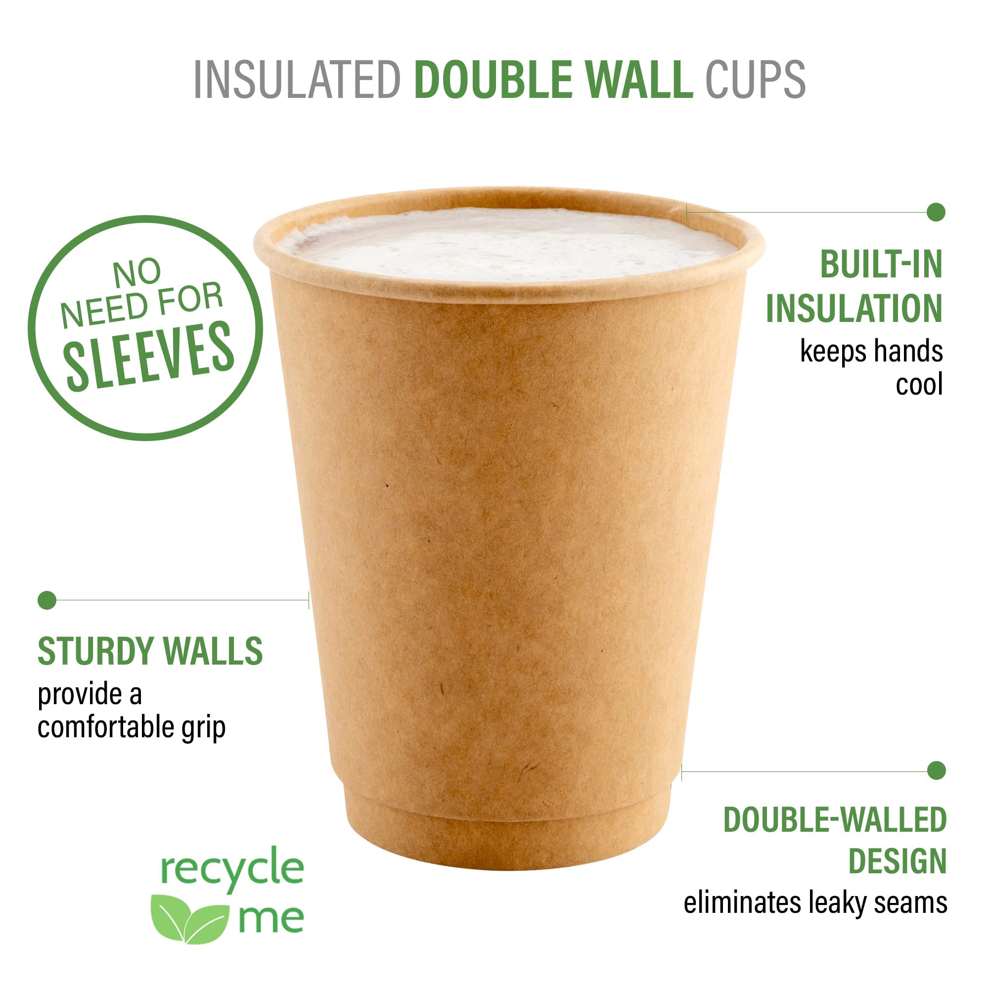 16oz Double Wall Insulated Disposable Coffee Cups - 25 Pack Kraft Paper Hot Cups for Coffee, Tea, Hot Chocolate (Lids Sold Separately) - Perfect for Cafes, Offices, and Takeout Drinks