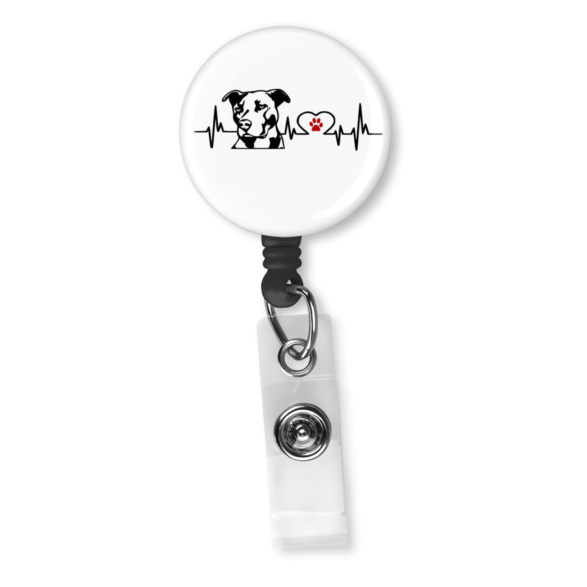 Pitbull Dog Heartbeat Retractable Badge Reel ID Holder - Cute Dog Lover Gift for Nurses, Teachers, Office Workers - Perfect for Work, School & Pet Events