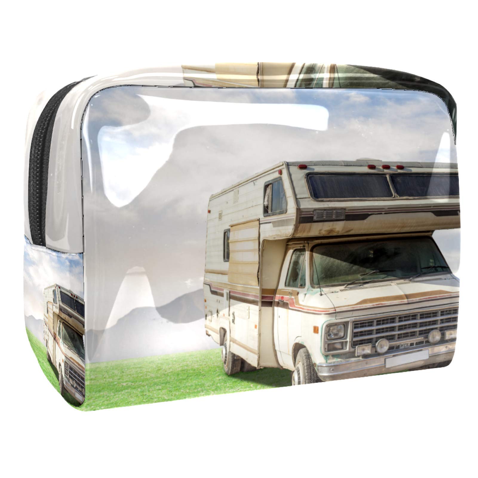 Vintage Caravan Cosmetic Bag for Women - Large Roomy Waterproof Makeup & Toiletry Organizer - Perfect for Travel, Gym, and Daily Essentials Storage