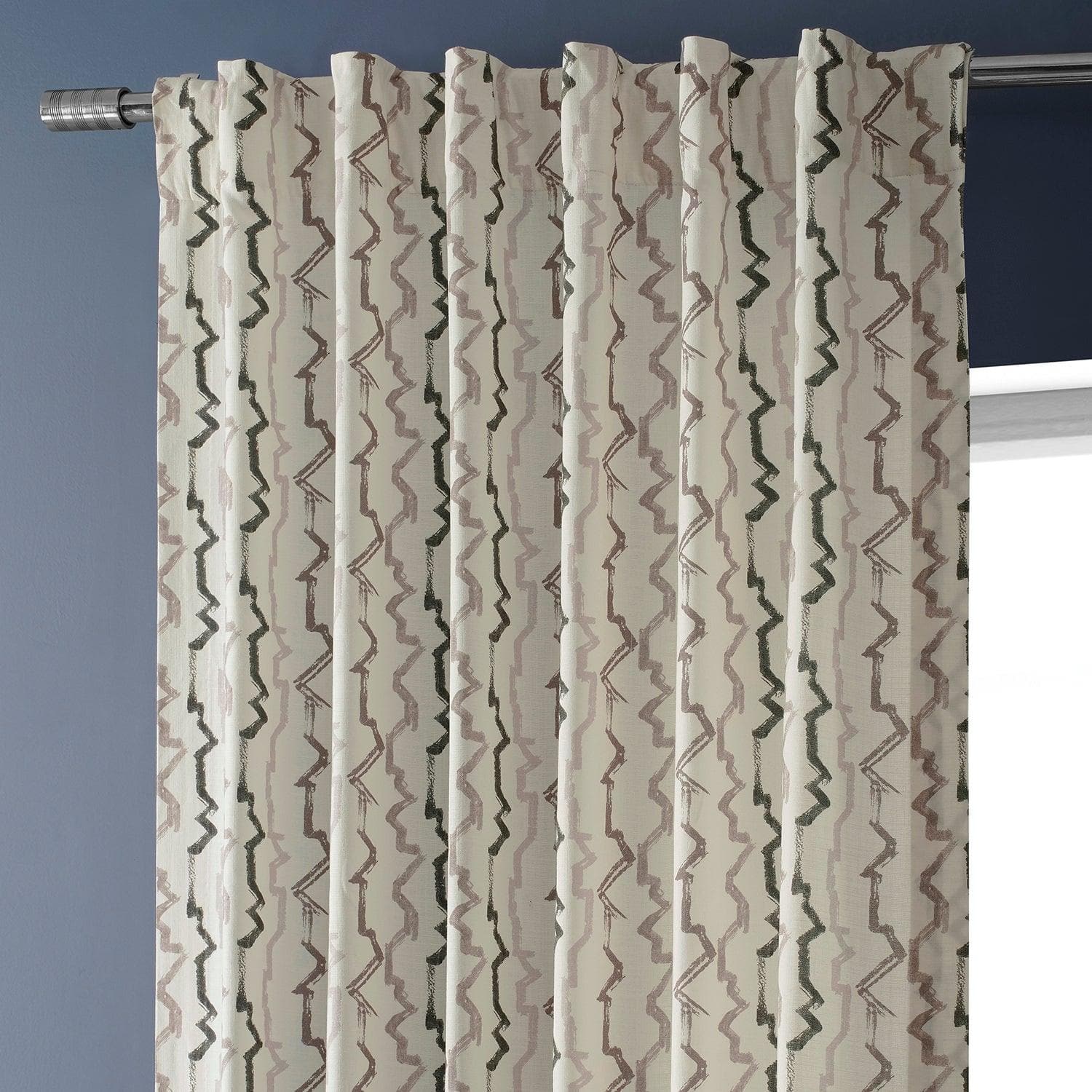 Bark Brown Abstract Textured Printed Cotton Curtain