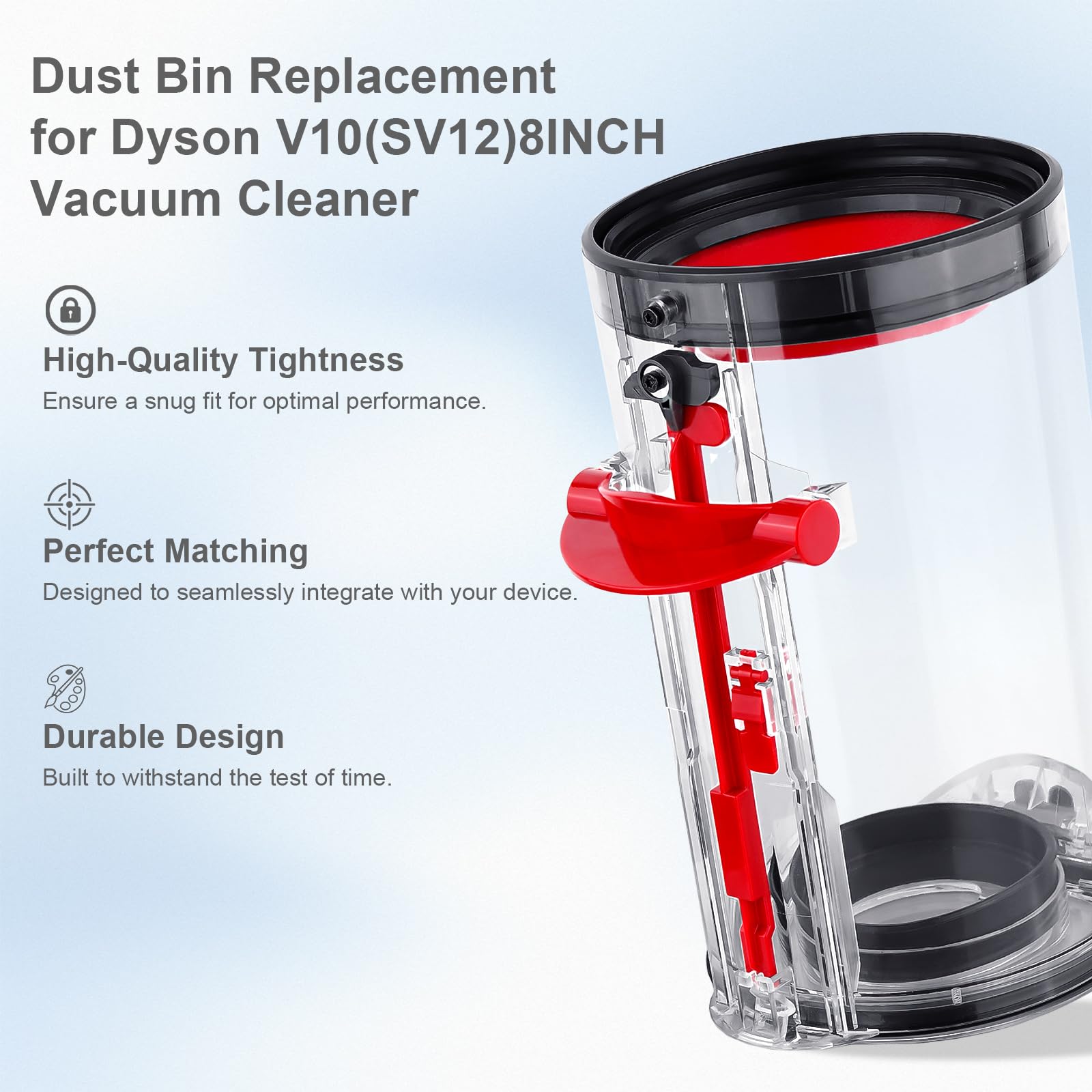 Dyson V10 Vacuum Cleaner Replacement Dust Bin - Large 8 Inch Canister Compatible with Dyson V10 Absolute/Animal (Part No. 969509-01) - Perfect for Pet Hair, Deep Cleaning & Home Maintenance