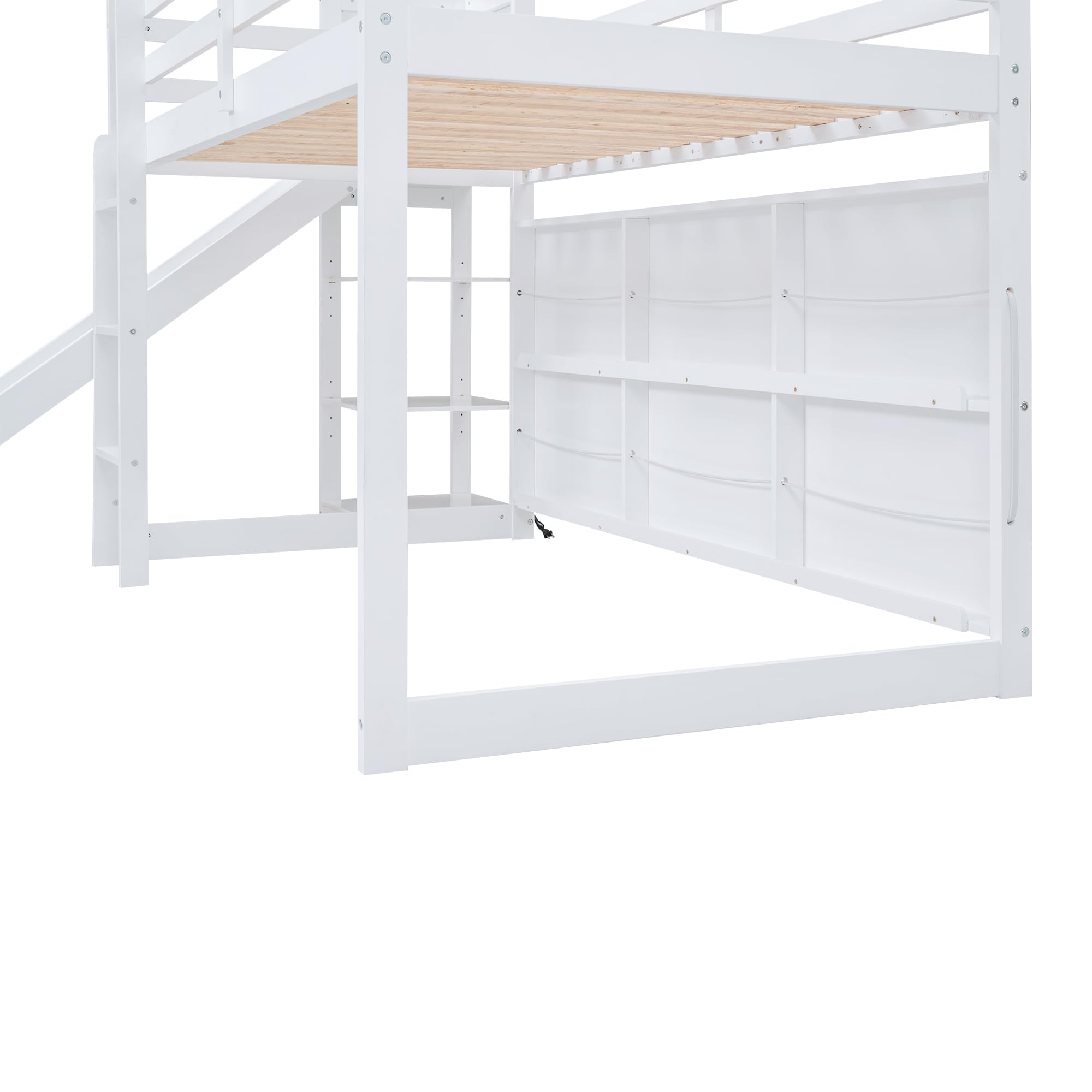 Merax Twin Size Wood Loft Bed with Slide & Storage Shelves - Kids Bunk Bed for Boys & Girls (White) - Space-Saving Bedroom Furniture for Small Rooms & Play Areas