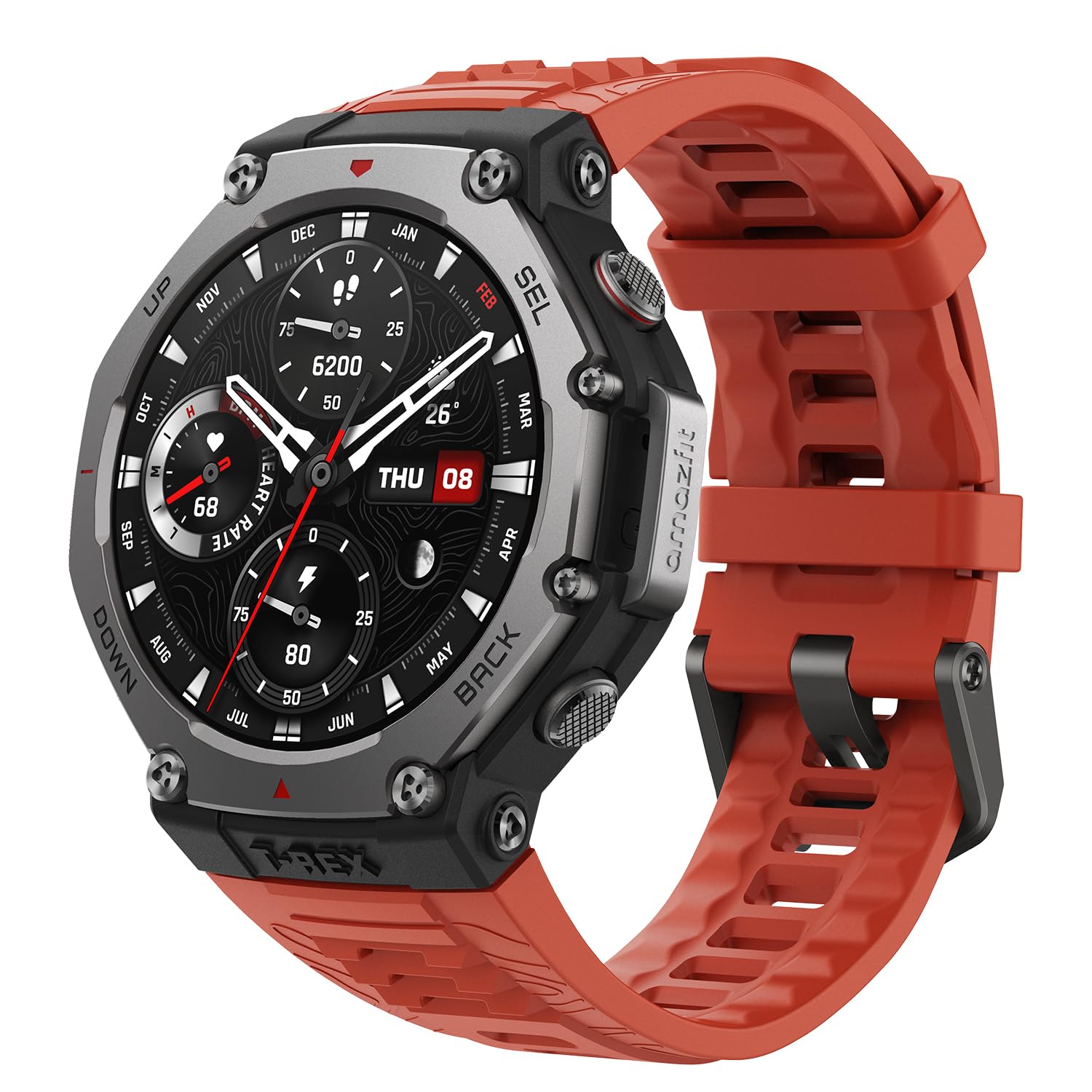 Amazfit T-Rex 3 Rugged Military Smartwatch for Men - 48mm GPS Fitness Tracker with Offline Maps, 100m Waterproof, 170+ Sport Modes, AI Voice Control - Renewed (Lava) | Perfect for Outdoor Adventures, Hiking, Swimming & Extreme Sports