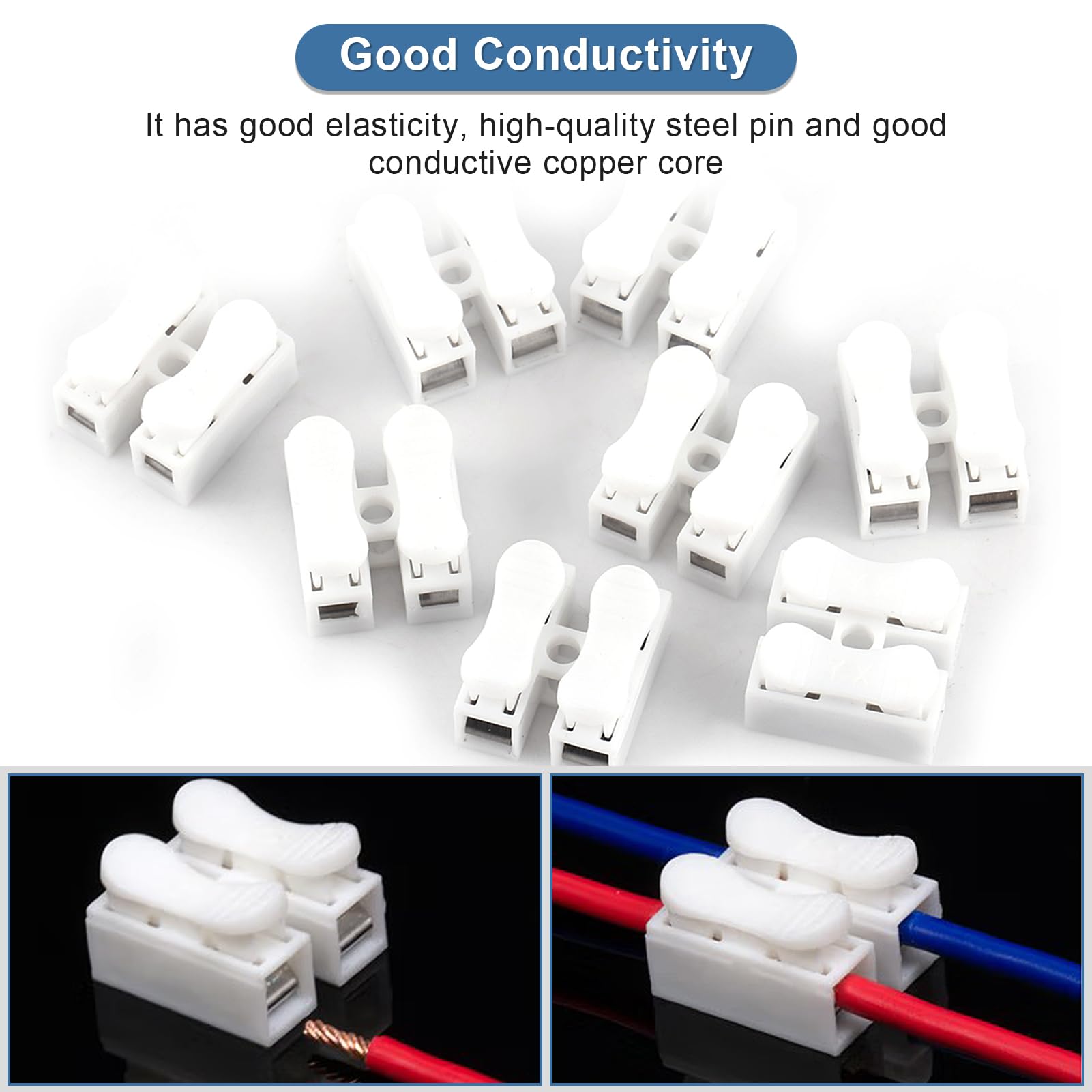 2 Pin Spring Wire Connectors 100Pcs - Quick Connect Terminal Cable Clamp for LED Strip Lights, Electrical Wiring & DIY Projects - Secure & Easy-to-Use Electrical Connectors for Home, Office & Automotive Applications