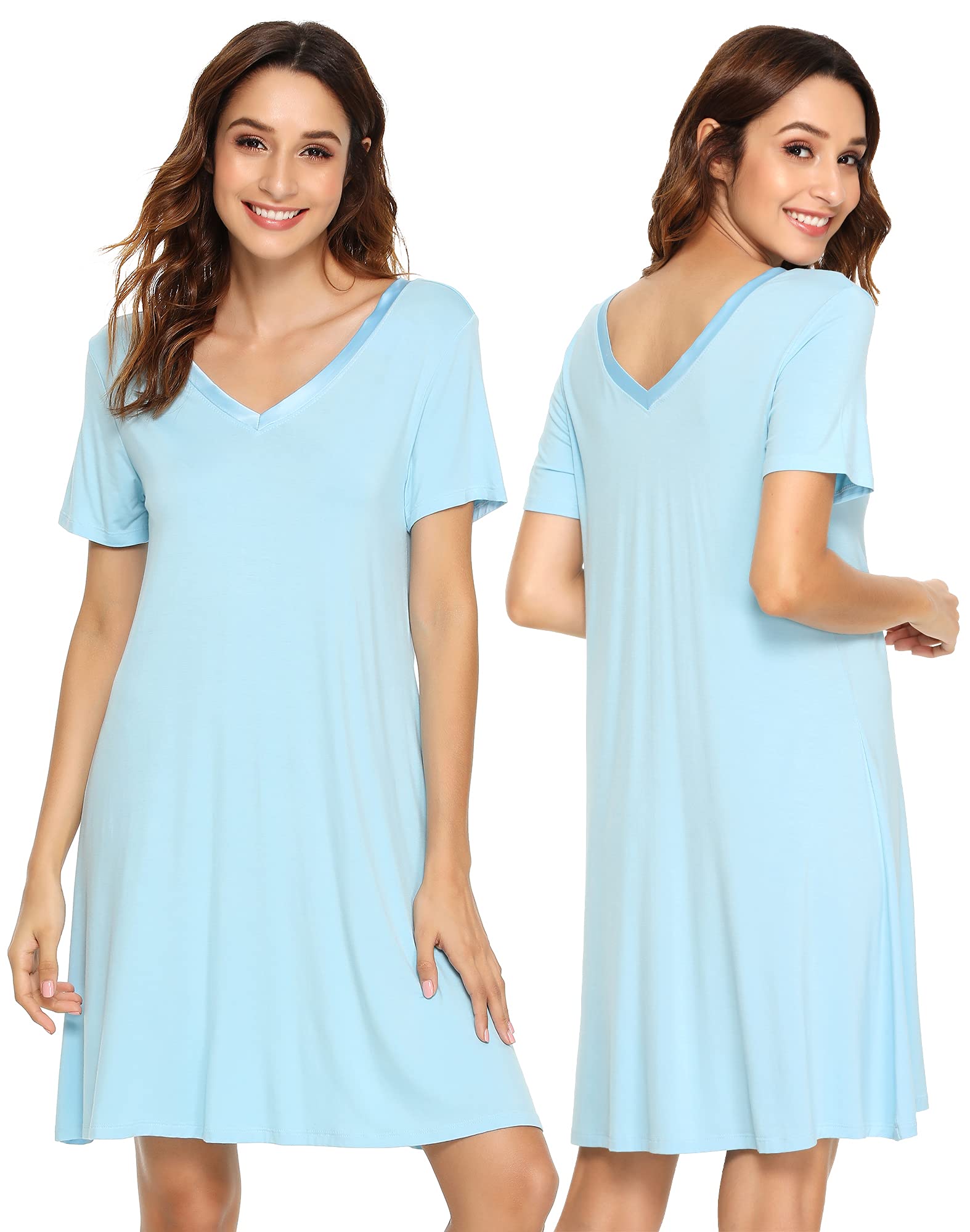 WiWi Soft Women's Bamboo Viscose Nightgowns - Plus Size Short Sleeve Sleepwear S-4X | Comfortable Pajamas for Sleeping, Lounging & Maternity Wear