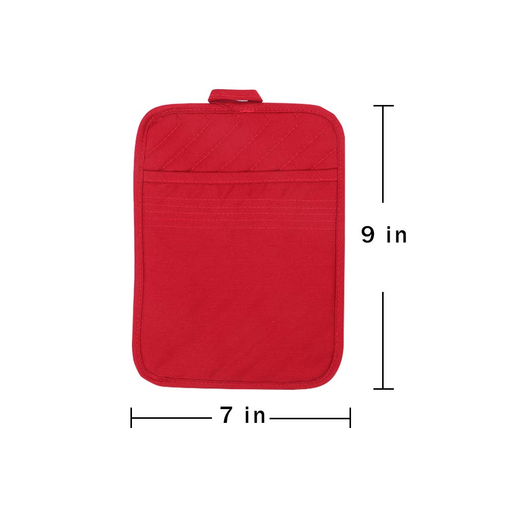 Anyi Heat Resistant Kitchen Pot Holders - Cotton Hot Pads for Counter Table with Pockets (Red) - Perfect for Cooking, Baking, and Handling Hot Dishes Safely