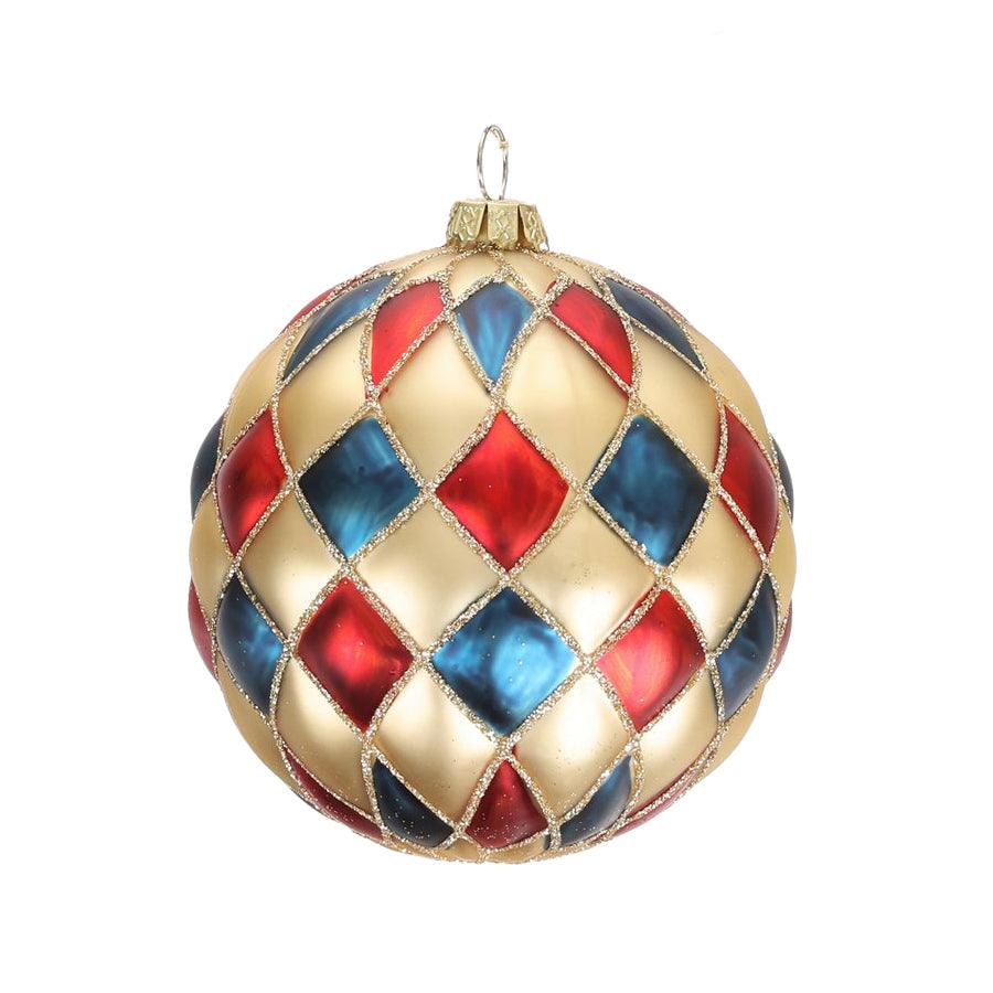 HARMONIER Christmas Ornament 10cm - Festive Carnival Check & Stripe Design (40g) - Perfect for Holiday Tree Decorations, Gift Giving & Seasonal Home Decor