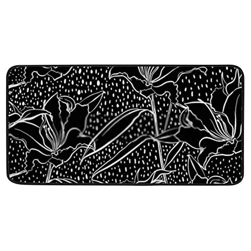 Hand Drawn Black White Line Lily Flowers