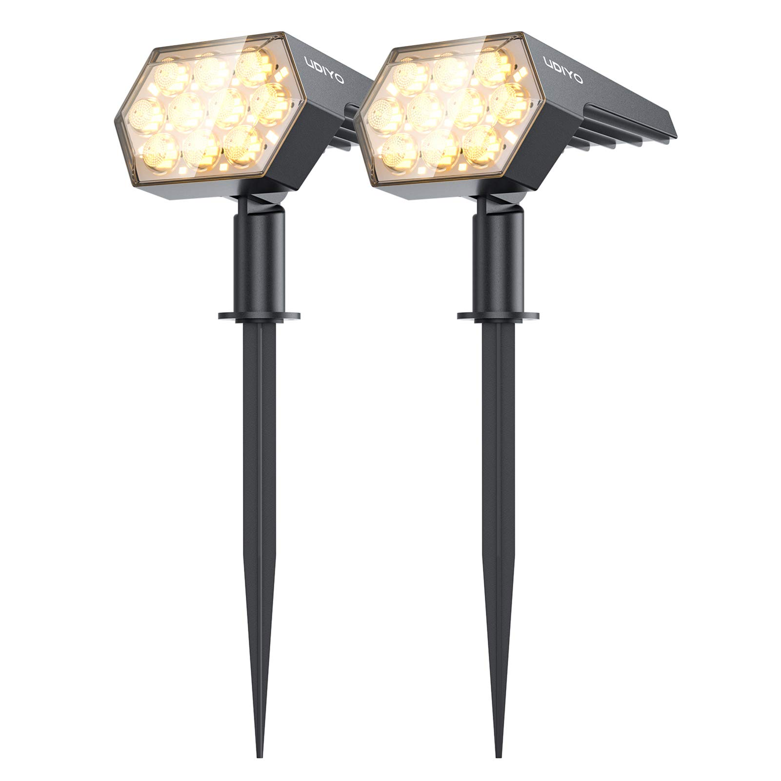 UDIYO Solar Spot Lights Outdoor - 92 LED Waterproof IP67 Solar Garden Lights for Yard, Porch, Walkway | 2-in-1 Solar Landscape Lighting for Pathways, Flower Beds & Backyard Decor (No Motion Sensor)