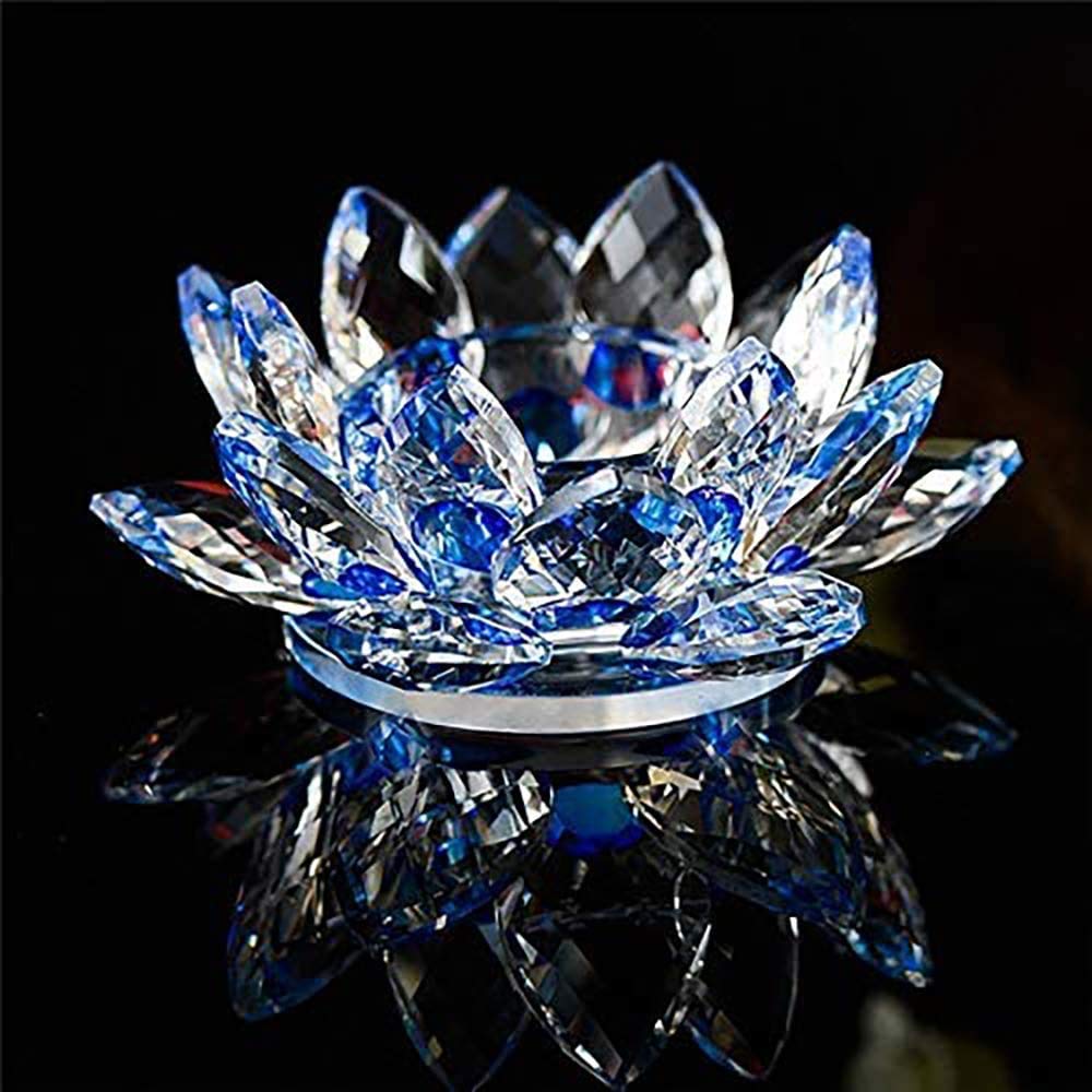 Crystal Tea Light Candle Holders - Lotus Shaped Glass Tealight Holders for Wedding, Party, Home Decor (Blue) | Perfect for Altar Decorations, Windowsill Displays & Votive Activities