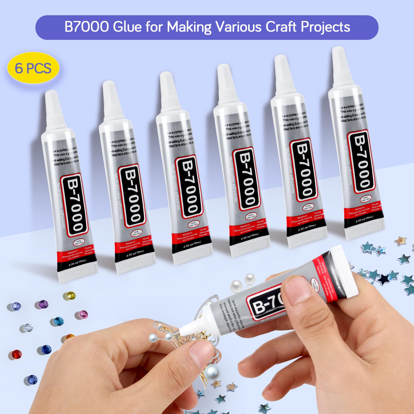 6PCS Jewelry Glue - 15ML/0.5fl oz Clear DIY Craft Glue for Rhinestones, Waterproof Strong Bond Adhesive for Phone Repair, Nail Art, Shoes, Fabric, Metal, Glass - Perfect for DIY Crafts, Jewelry Making, Home Repairs & Creative Projects