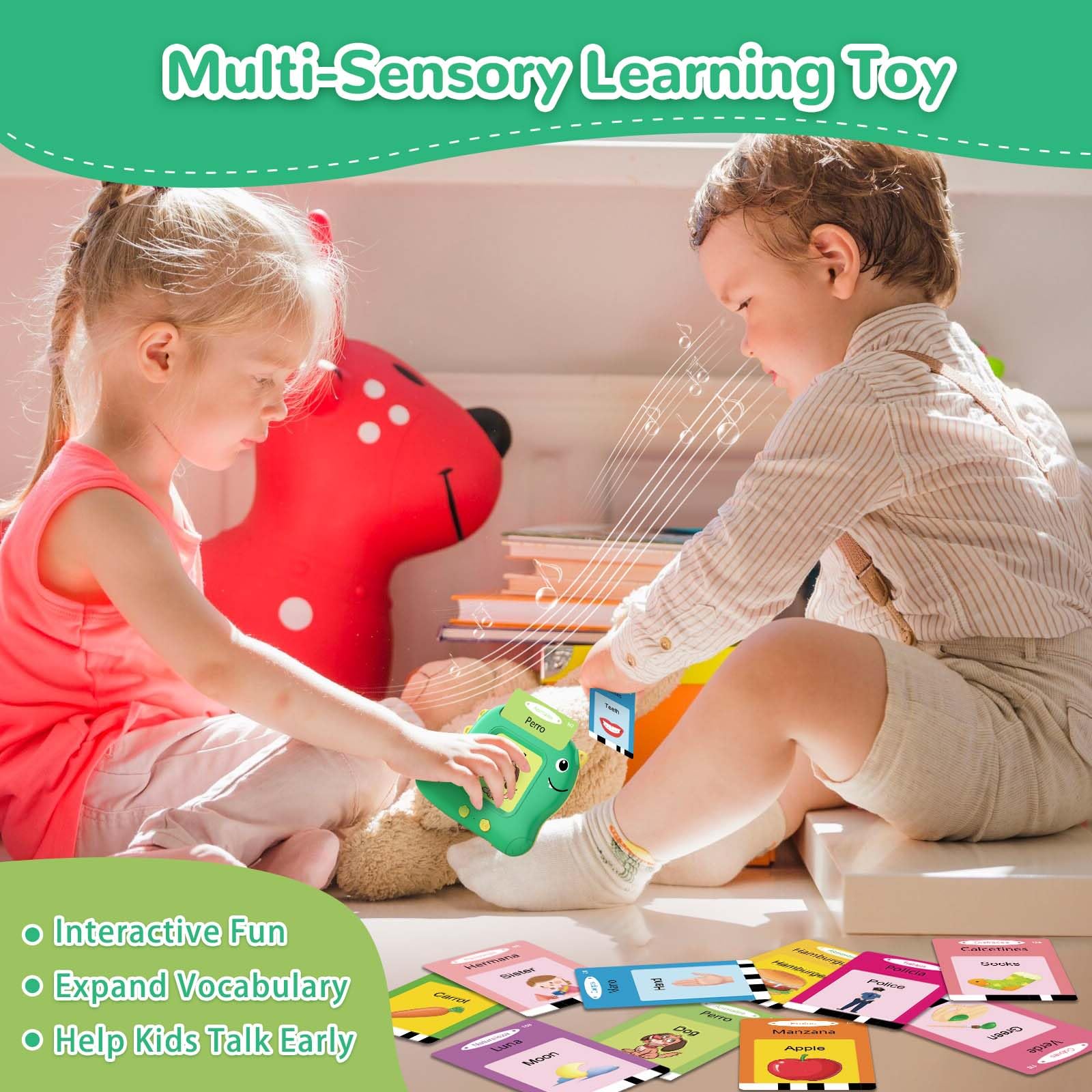 Spanish & English Bilingual Talking Flash Cards - Educational Toddler Toys for 2 3 4 5 Year Old Boys & Girls | Autism Sensory Learning, Montessori Speech Therapy Toys | Perfect for Preschool Gifts, Homeschooling & Early Childhood Development