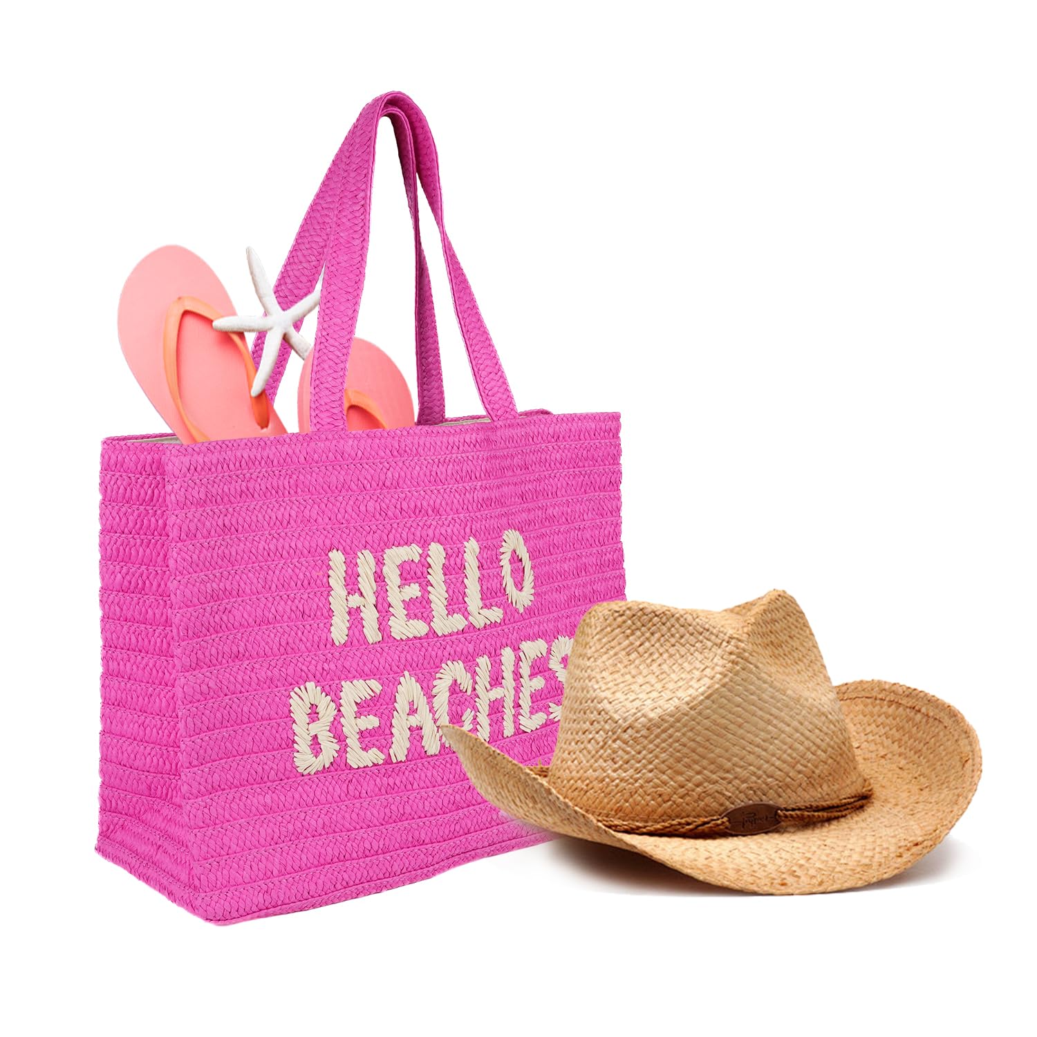 2025 Trendy Straw Beach Tote Bag - Large Packable Beach Bag for Women | Perfect for Vacation, Pool Party & Summer Travel | Waterproof & Lightweight
