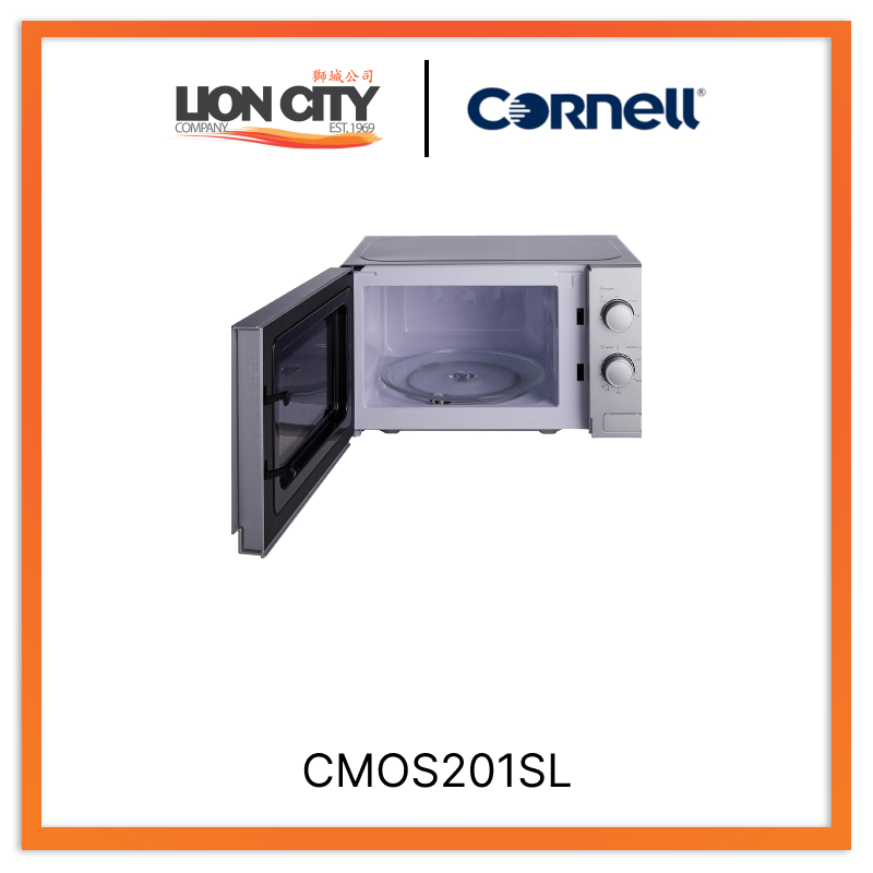 Cornell CMOS201SL 20L Microwave Oven - 700W Countertop Silver Compact Oven with 5 Power Levels | Perfect for Small Kitchens, Dorms & Office Break Rooms