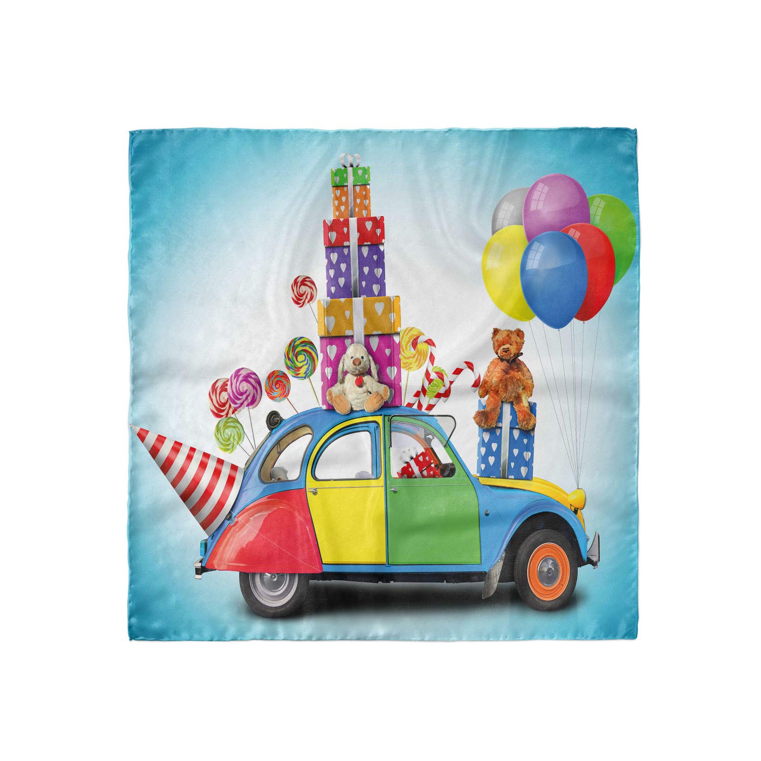 Ambesonne Funny Hair Scarf with Car Hat Toys & Lollipops Print - Stylish Head Wrap for Women - Perfect for Costume Parties, Cosplay & Everyday Fashion Accessory