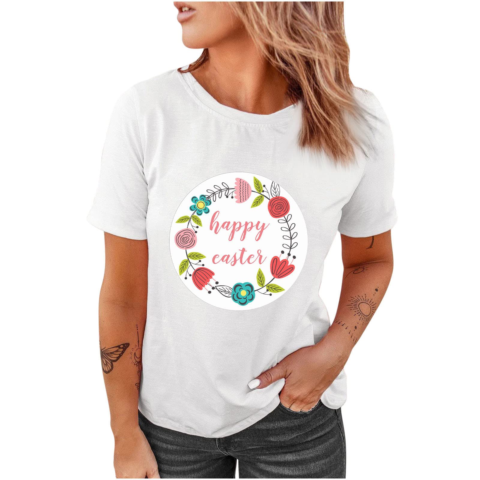 Easter Bunny Graphic T-Shirt for Women - Funny Rabbit Print Modal Top - Short Sleeve Casual Blouse - Perfect for Easter Parties, Spring Outings & Gift Giving