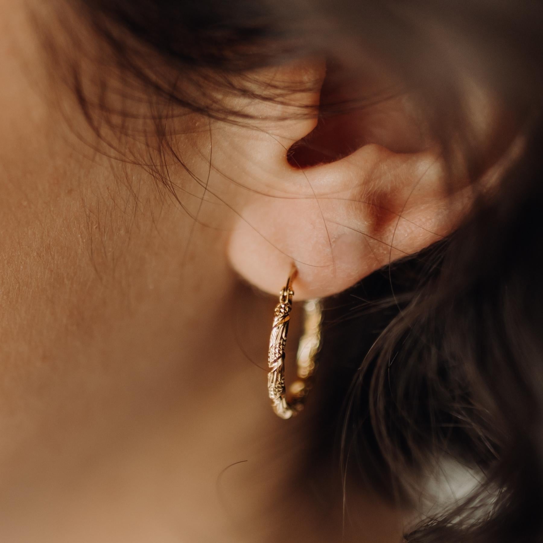 Golden Engraved Daphne Creole Earrings - Elegant Dangle Hoop Earrings for Women, Perfect for Parties, Weddings & Everyday Wear
