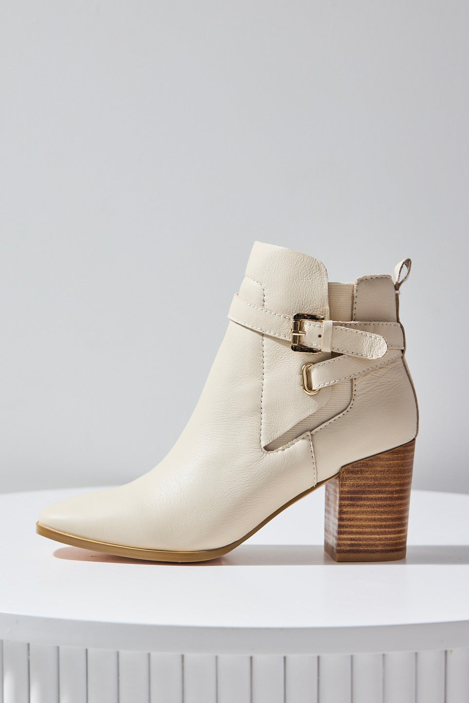 Adelaide Women's Cream Buckle Ankle Boots Mid Heel - Stylish Casual & Office Wear for Fall/Winter Fashion