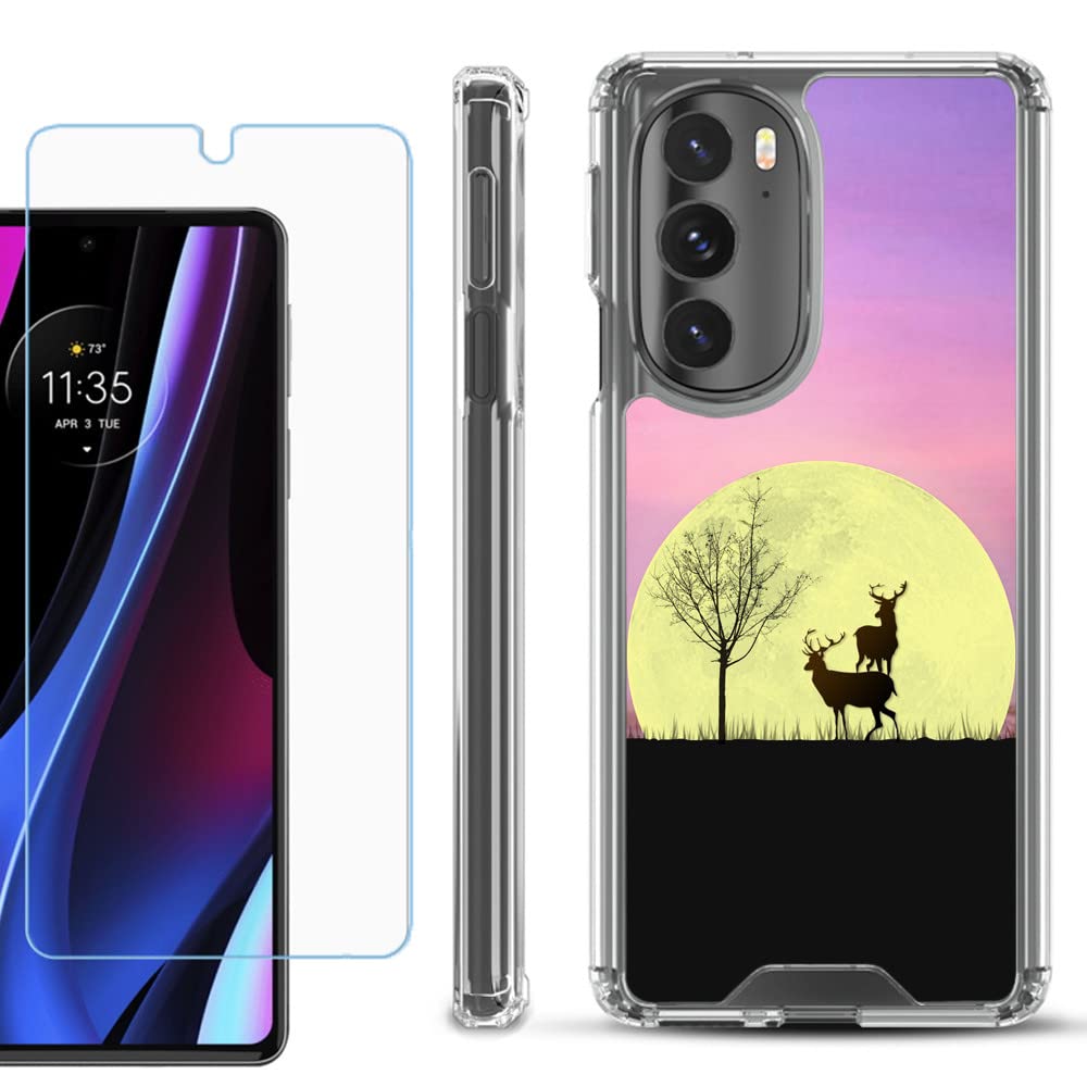 Shockproof Phone Case for Motorola Moto Edge+ 5G - Moonlight Deer Design with Screen Protector | Durable Protection for Daily Use