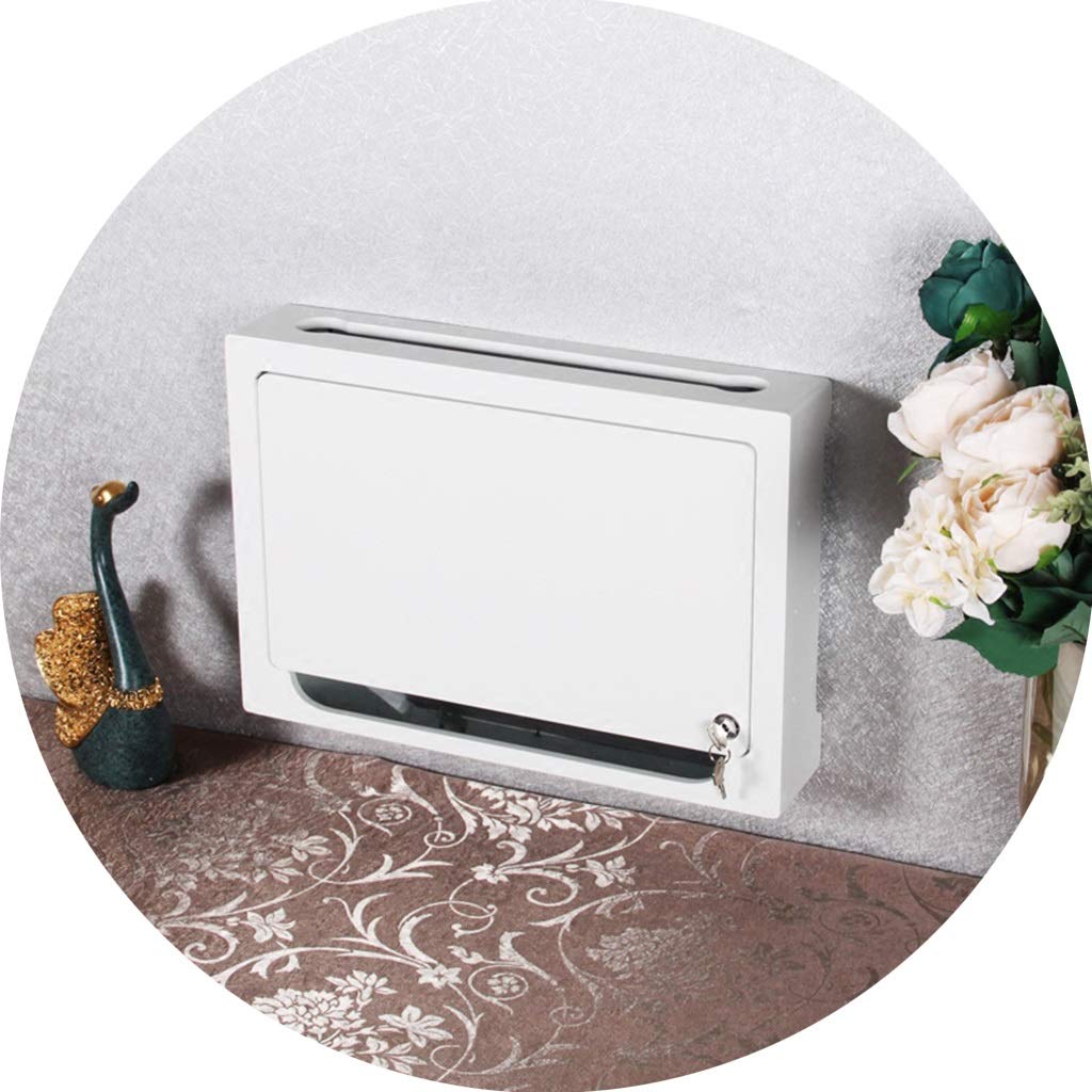 Wall Mounted Floating Router Storage Rack - White Cable Management Box for Living Room, WiFi Modem Organizer with Lock, 38x28x9cm - Perfect for Home Office & Entertainment Center Wire Hiding
