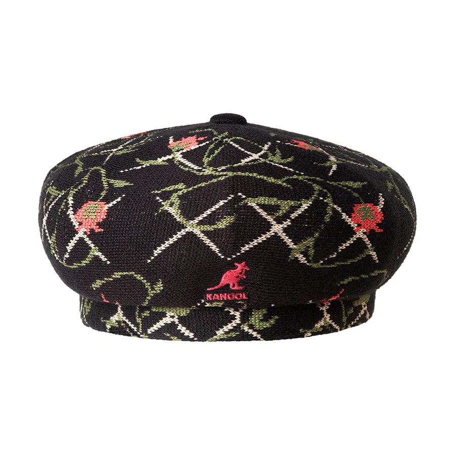 KANGOL TAPESTRY JAX BERET - Black Floral Print Wool Blend Hat for Women | Stylish Fashion Accessory for Winter, Fall & Outdoor Activities