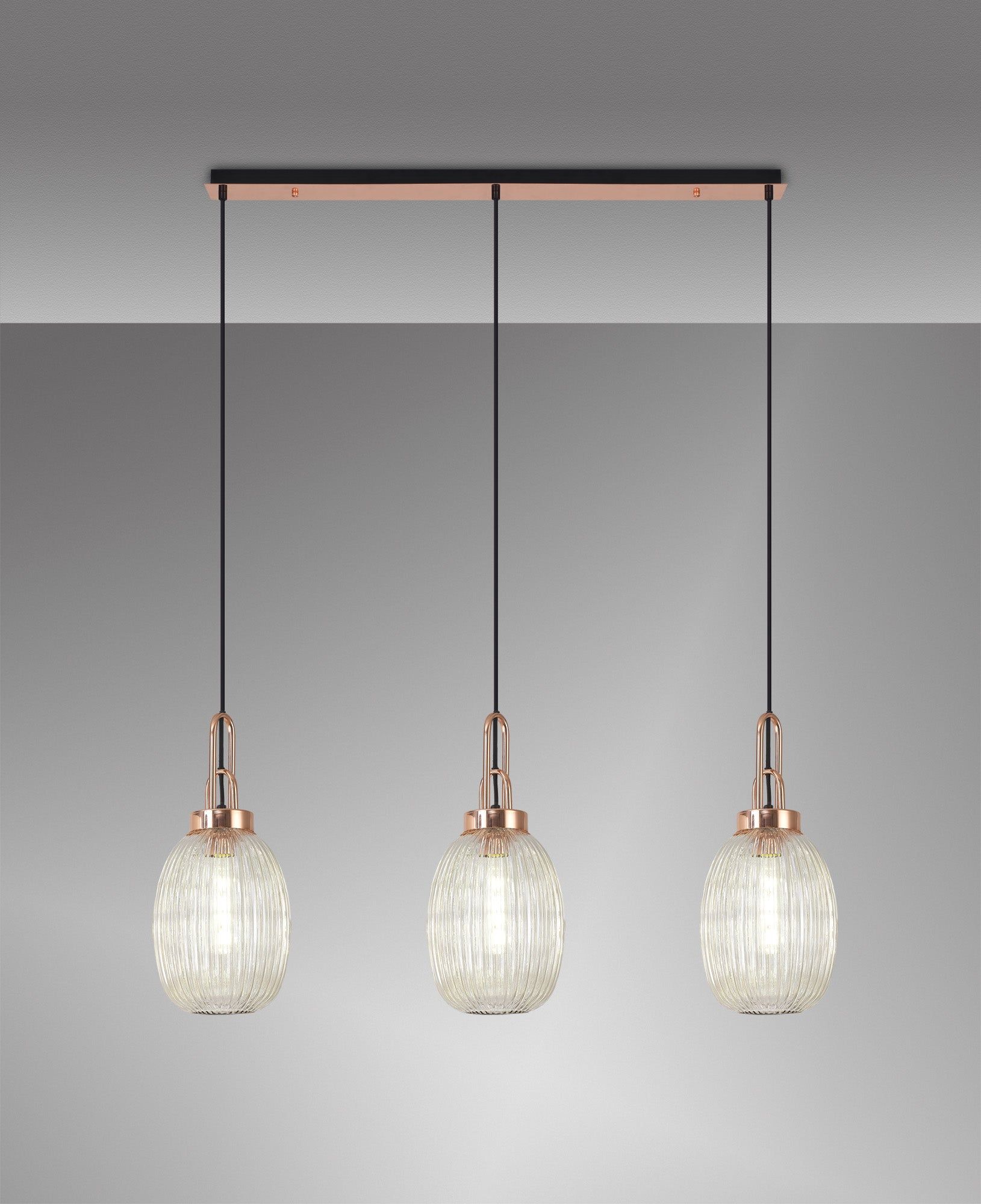 Cadiz 3L Kitchen Island Ceiling Light Fixture - E27 Socket, Copper & Matte Black Finish, Multiple Glass Shade Colors, IP20 Rated - Perfect for Dining Room, Bedroom, or Living Room Lighting