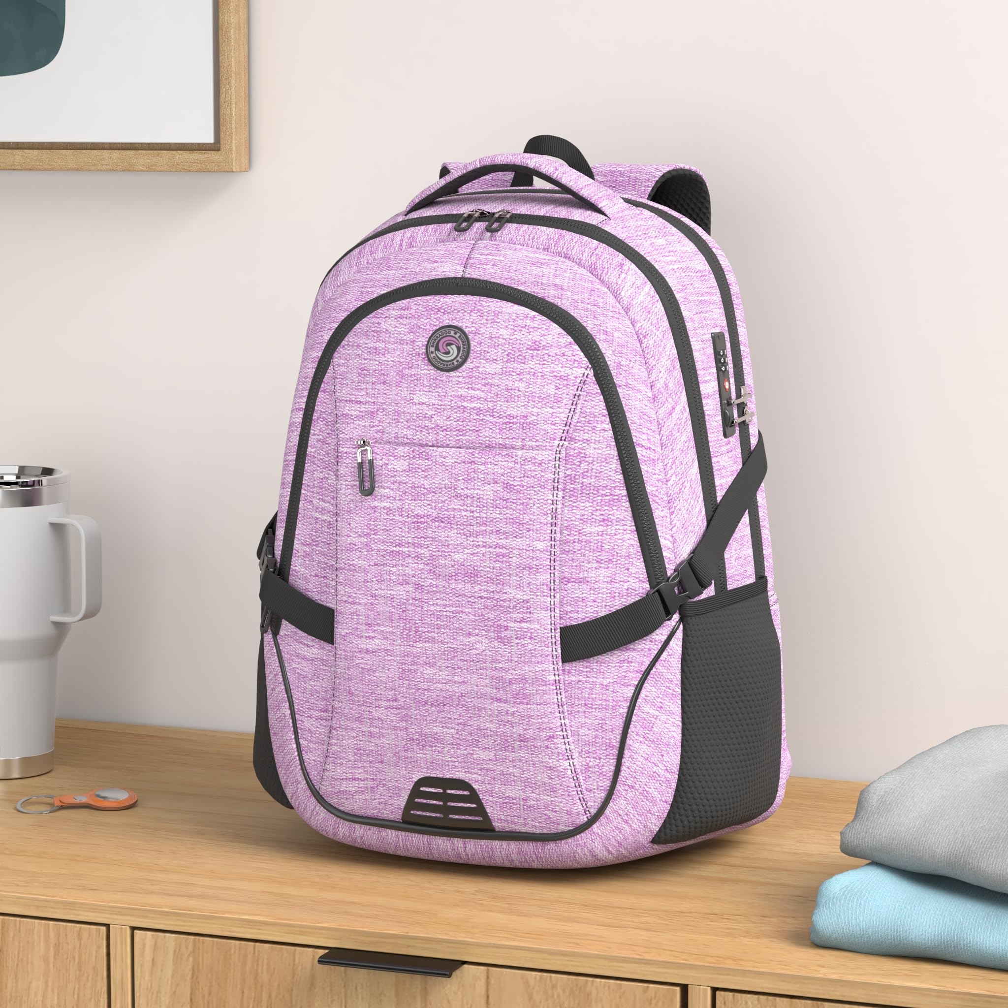 Shradoo Anti-Theft Laptop Backpack with USB Charging Port - Water-Resistant Travel Backpack for Men & Women, College Student Backpack Fits 17 Inch Laptop (Purple) - Perfect for Work, School, Business Trips & Airplane Travel